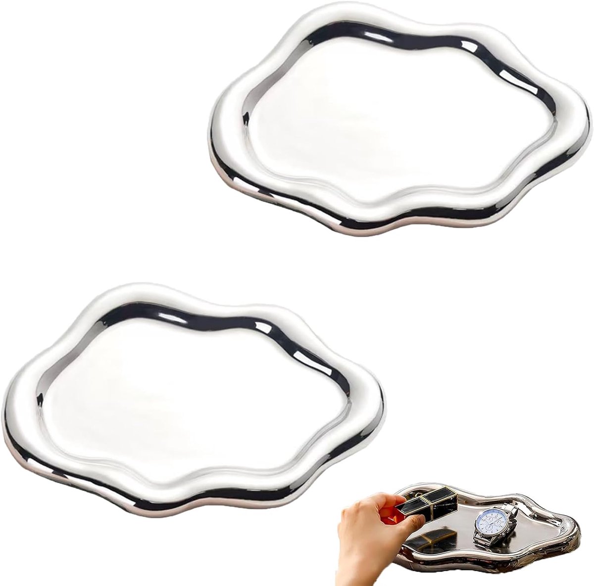 2 Stuks Plastic Ringschaaltje, Sieradenschaaltje in de vorm van een wolk, Plastic Sieradenschaaltje voor Meisjes, Moederdag, Kerstmis, Thanksgiving, Verjaardagscadeau voor Vrouwen (Zilver)