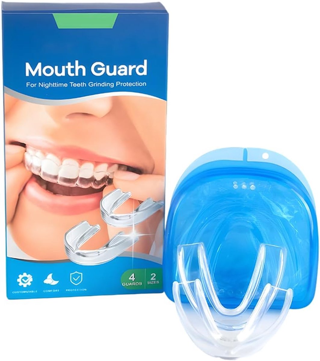 4 Stuks Knarsetandenbitje Voor Nacht, Mouth Guard, Snarchbeugel Mondbescherming tegen Tandenknarsen, Tegen Bruxisme en Tandenknarsen Transparant,tandenbitje knarsetandenbitje