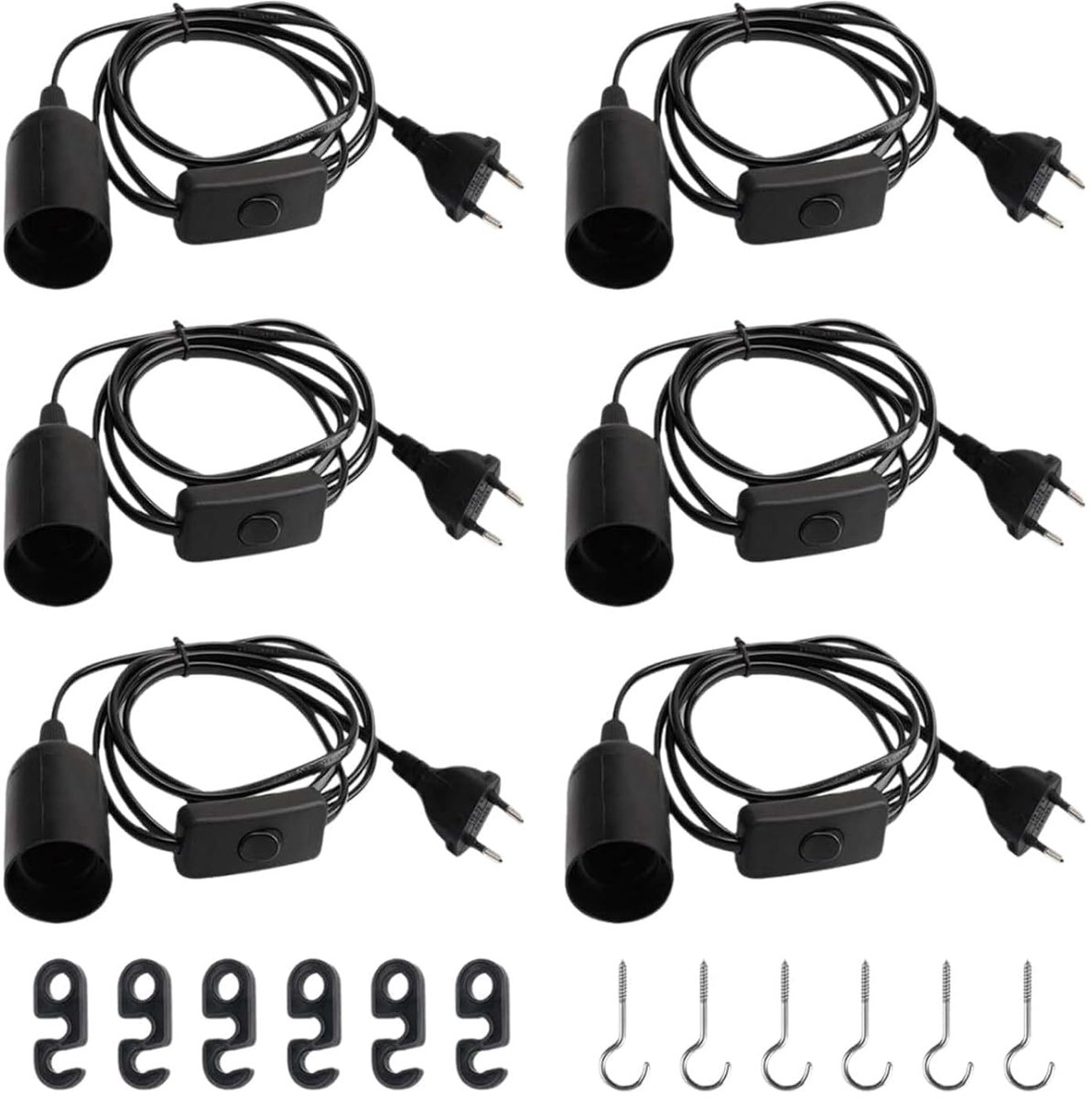 E27 lampenfitting met schakelaar - set van 6 - met EU-stekker - ideaal voor hanglampen - SnelShoppen