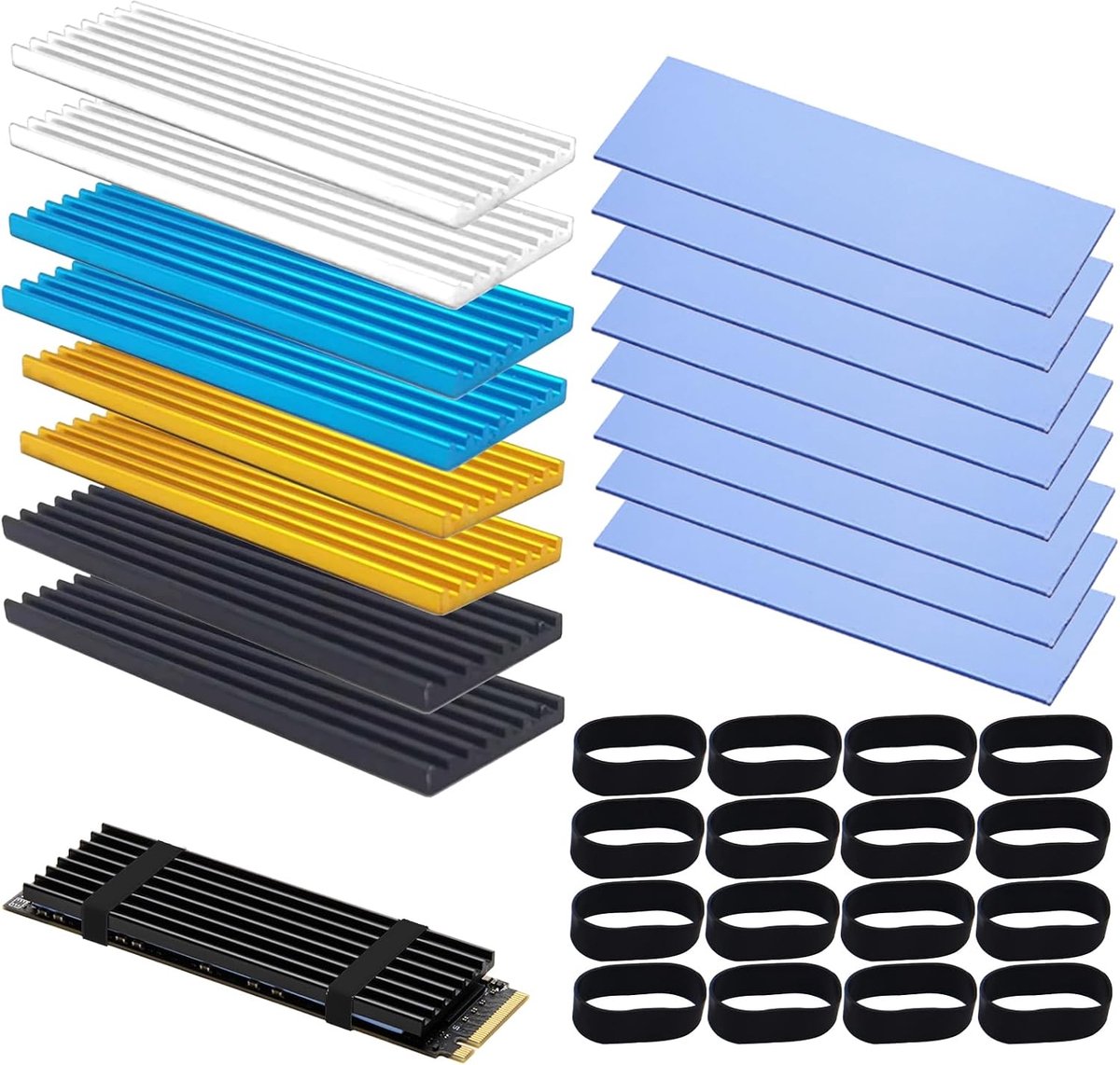8 Pack M.2 2280 Nvme SSD Heatsink Koeler met thermische pad legering aluminium koellichaam koeling voor laptop, 70x22x3mm
