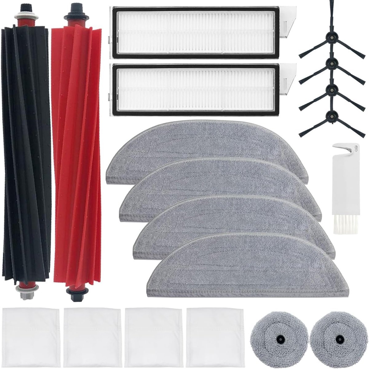 Reserveonderdelen voor Roborock S8 MaxV Ultra robotstofzuiger, accessoires met 2 rubberen borstels, 2 HEPA-filters, 6 dweilpads, 4 zijborstels, 4 stofzakken, 18-delig