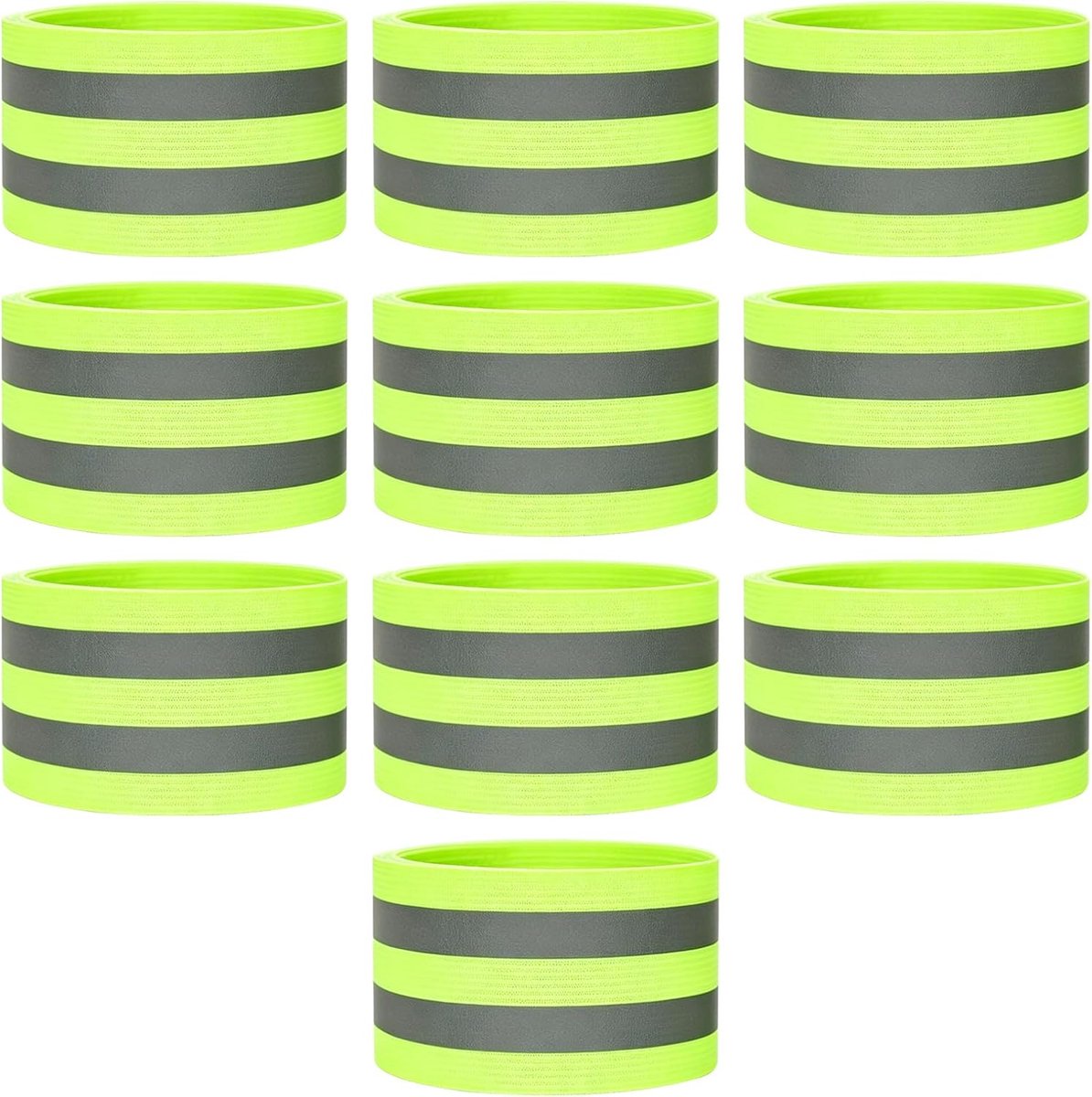 Reflecterende veiligheidsarmbanden, broekklemmen, reflectorbanden, lichtgevend groen, set reflectorbanden, universele armbanden met dubbele reflecterende strepen, voor