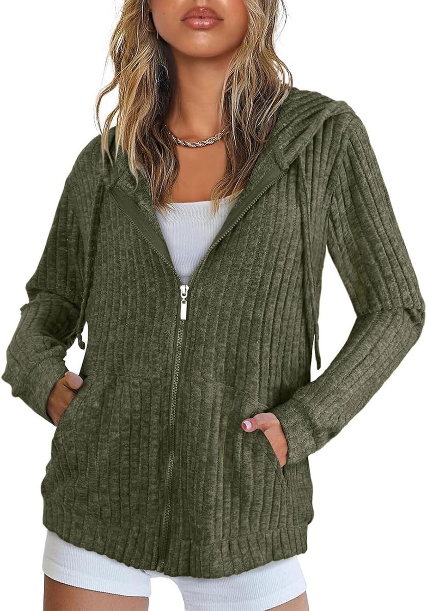 Damesvest met ritssluiting en grote zakken | Hooded Cardigan Vrouwen Lange Mouw Tops Dames Lichtgewicht Jassen Casual Werk Lente Zomer Herfst Tuniek Kleding M-3XL