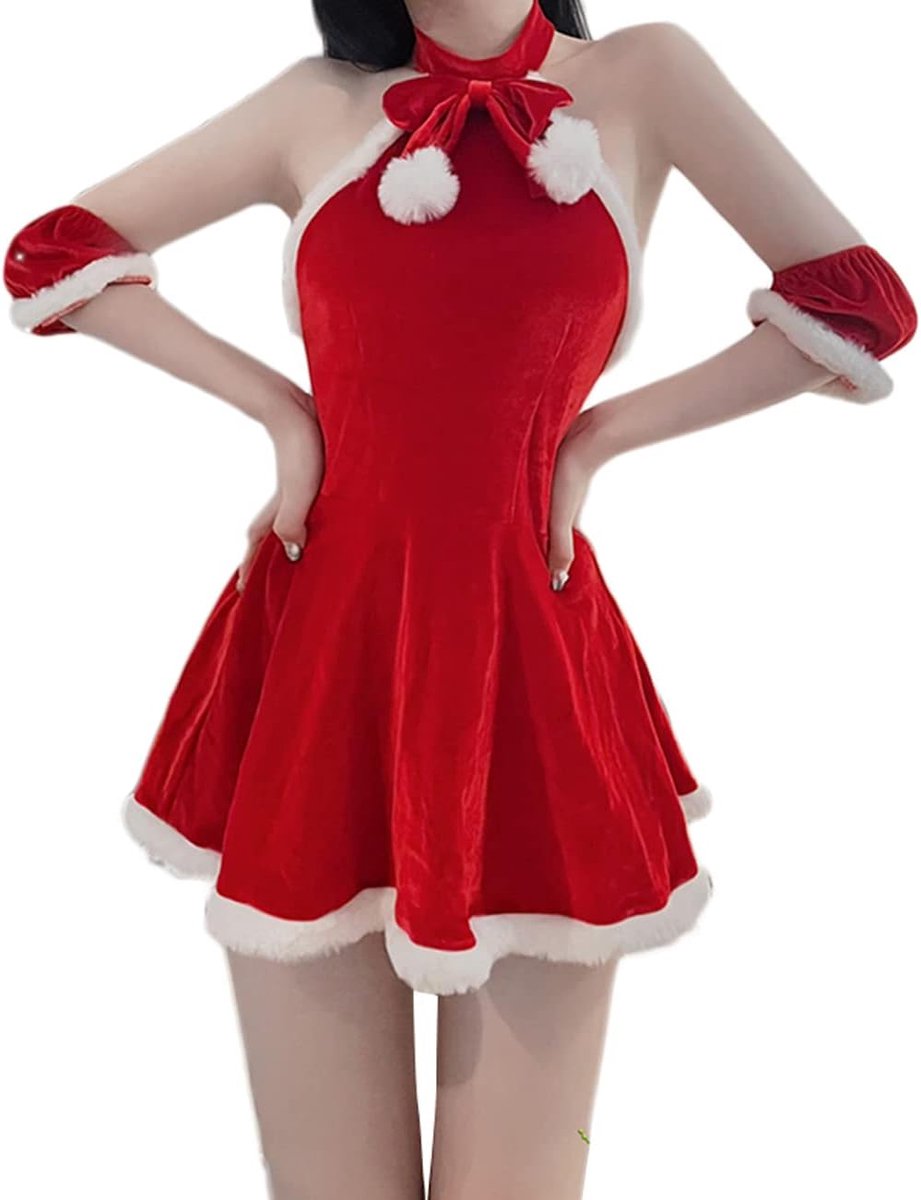 Claus Kerstmankostuum voor dames, mini-jurk met open rug