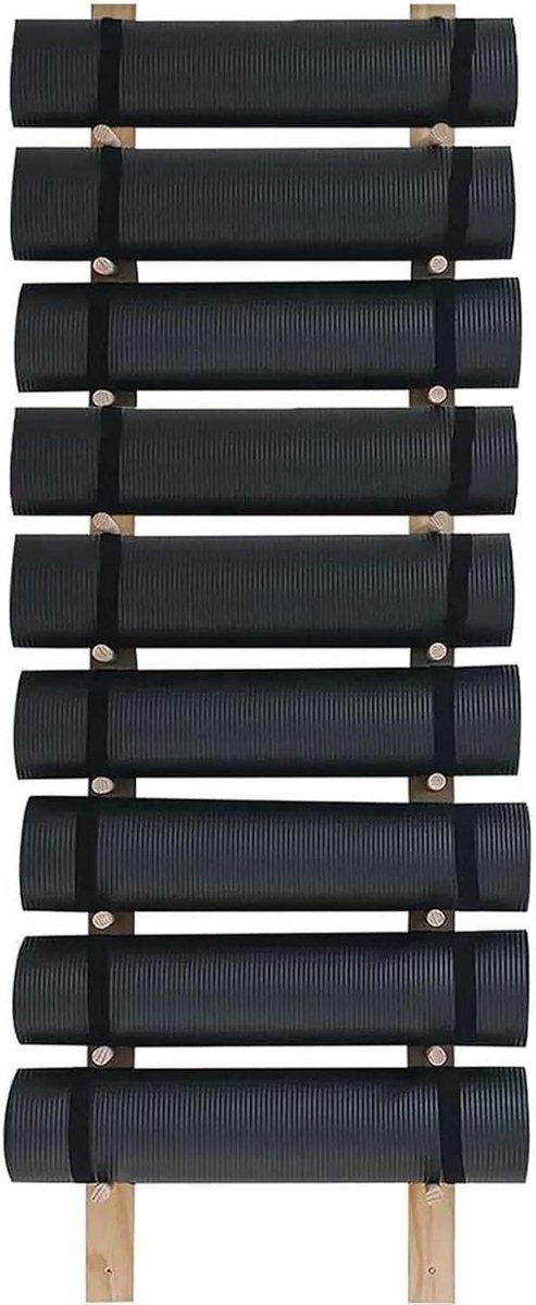 Yogamatrek Hout - Mattenhouder Opberger - Fitness Organiseren - Verstelbaar 2-9 Lagen - Tot 158 cm Hoog - Houtkleur