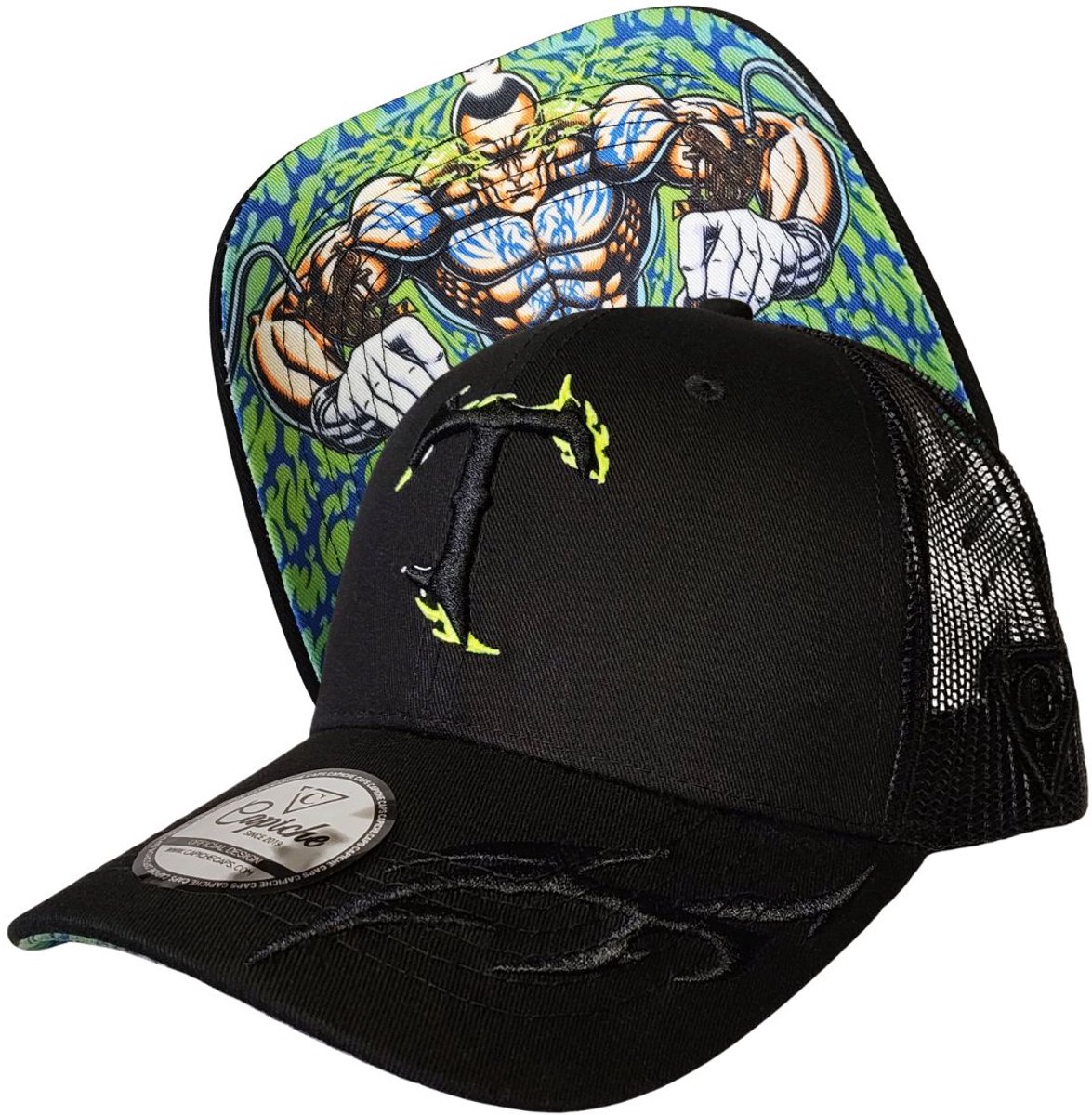Capiche® Trucker Pet – Getatoeëerd – Zwart – Verstelbaar met Druksluiting – Sportcap – Pet voor Heren – Tattooed