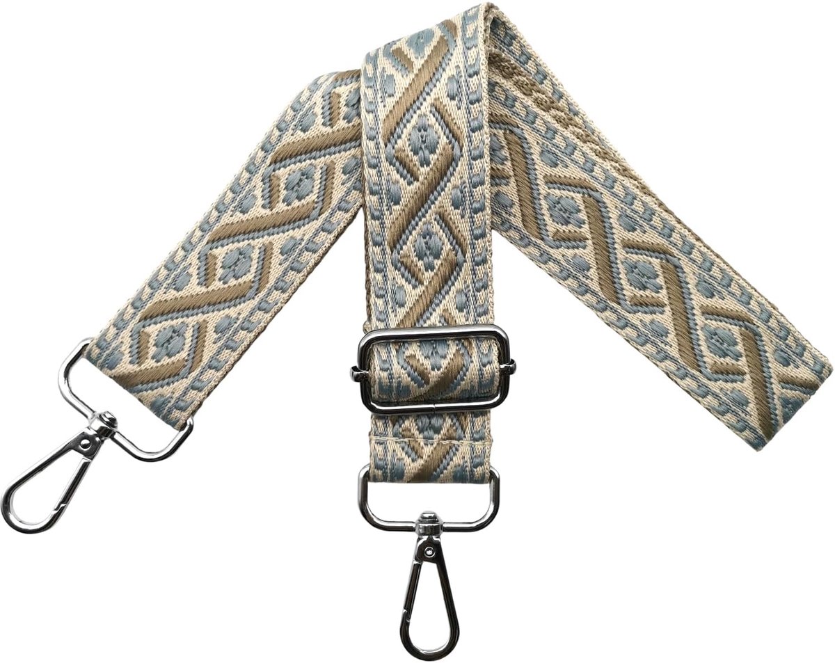 Tasriem om te wisselen, schouderriem voor tas, verstelbare tasriem, breed, 3,8 cm, met zilveren karabijnhaak, schouderriem, tasband, draagriem voor handtassen, kaki/lichtblauw, R21