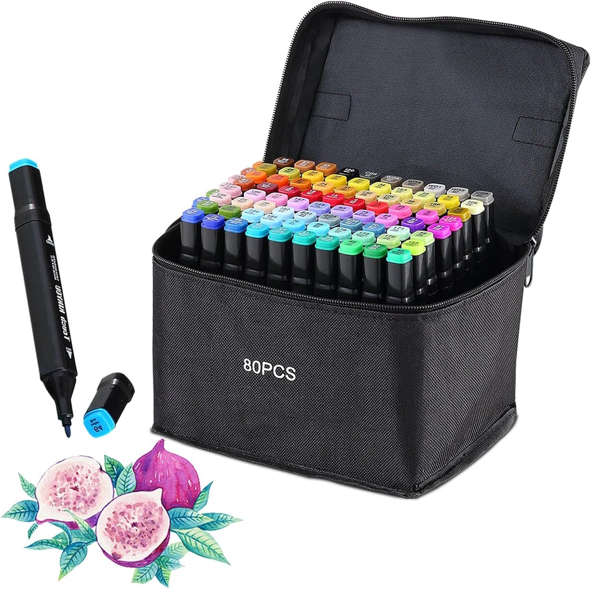 SnelShoppen - Hibisaws Alcoholmarkers, 80 Kleuren Dubbelzijdige Viltstiften met Dubbele Punt voor Tekenen, Schilderen, Schetsen en Manga, Perfect Cade