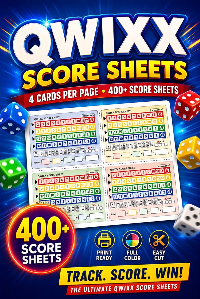 Qwixx scorebladen - 400+ full-color vervangpagina's - 4 kaarten per pagina - ideaal voor een zorgeloos spelplezier - ShopVlot