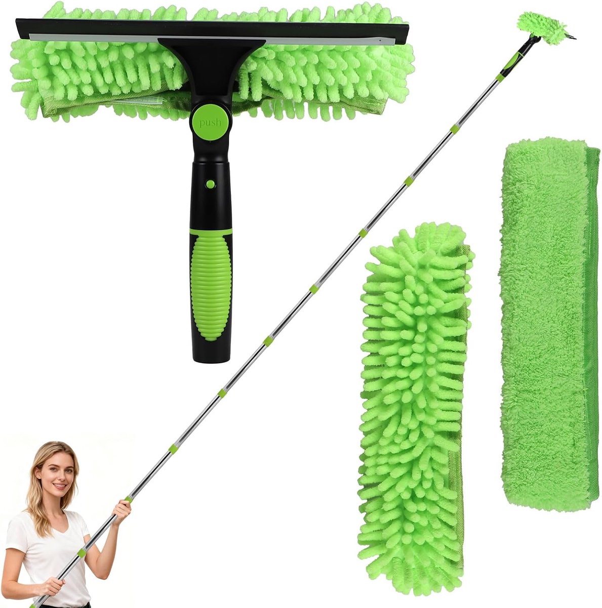 Raamreinigingsset 2-in-1 met uitschuifbare steel - telescopische reiniger 1,5 tot 4,5 m - microfiber doeken - ShopVlot