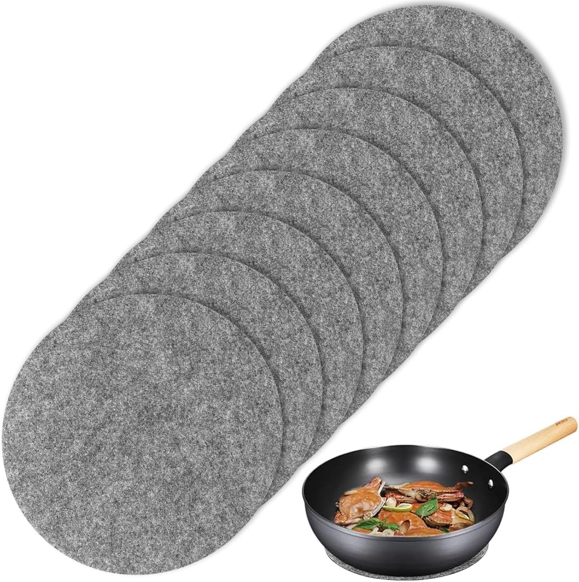 Pan Pads 8 Stuks - Diameter 19 cm - Grijs Vilt - Warmtebestendige Bescherming voor Pannen - ShopVlot