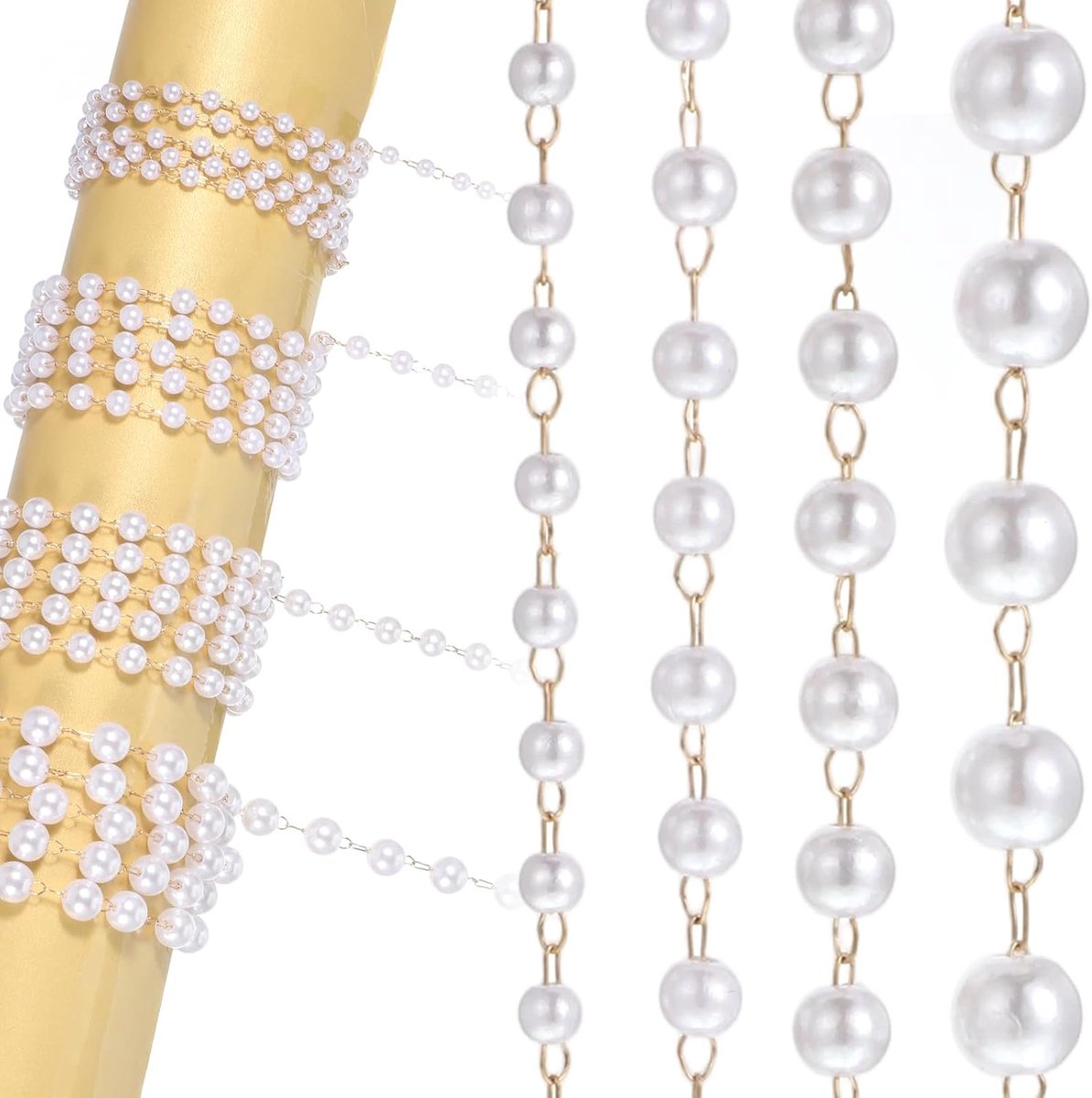 Parelslinger 4 stuks - Wit - 4/5/6/8 mm parelketting - Perfect voor bruiloften en feesten - ShopVlot