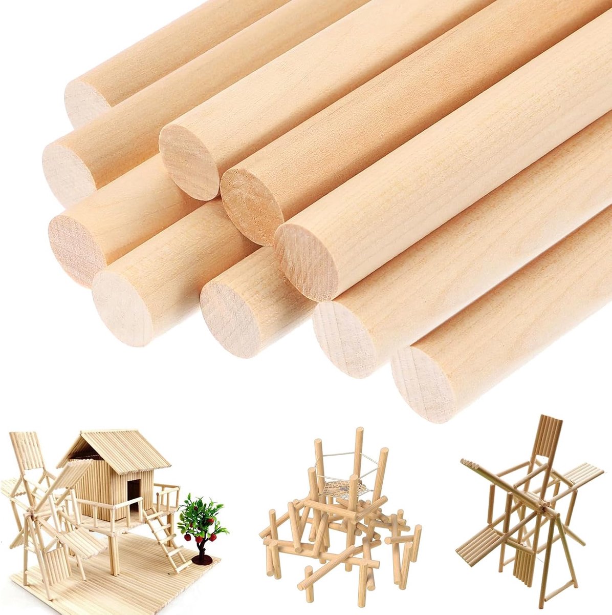 Macramé deuvelstokken 30cm - grenenhout - duurzaam en stevig - perfect voor knutselen - ShopVlot