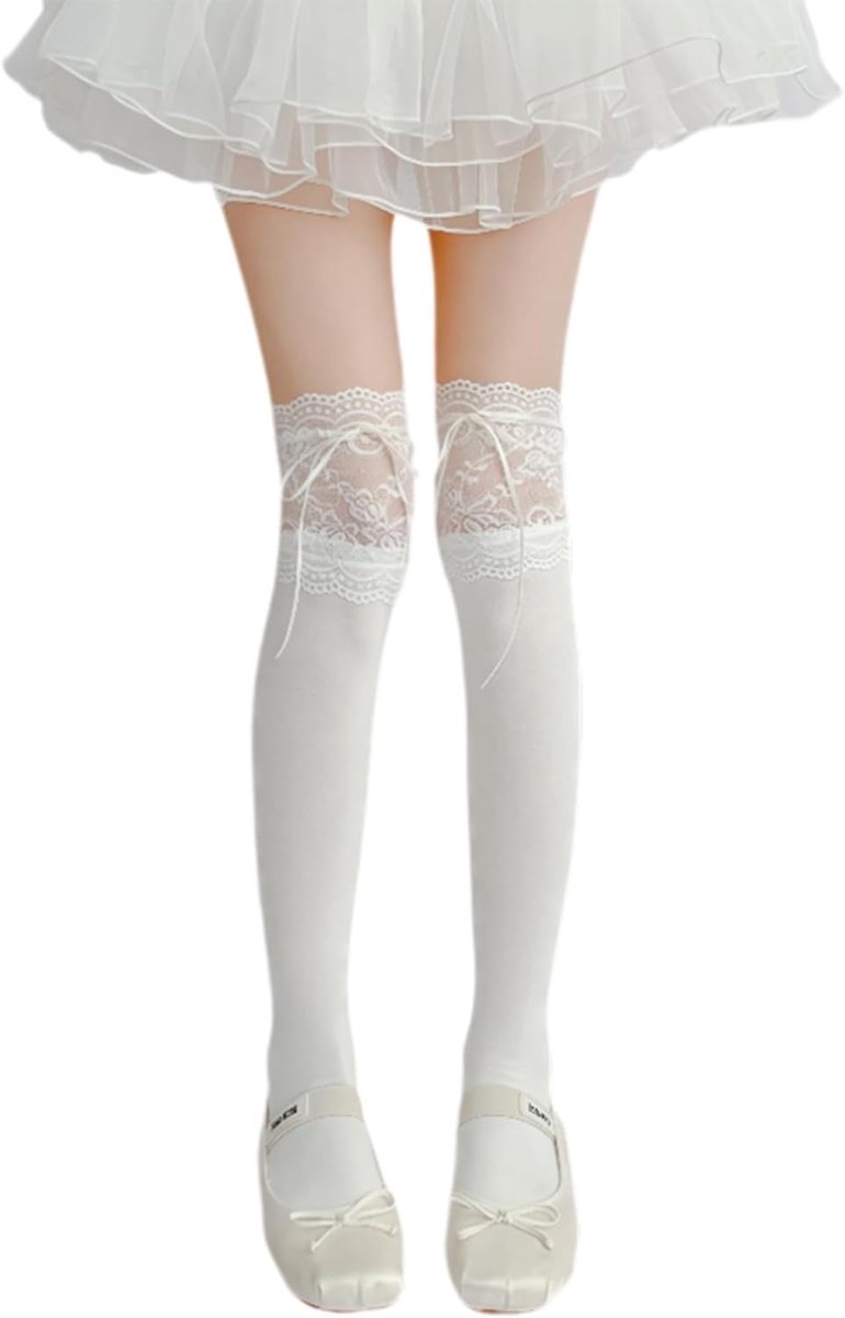 Dameskousen Ruffle - Wit met kant - Lange over-knee - Ideaal voor feestelijke outfits - ShopVlot