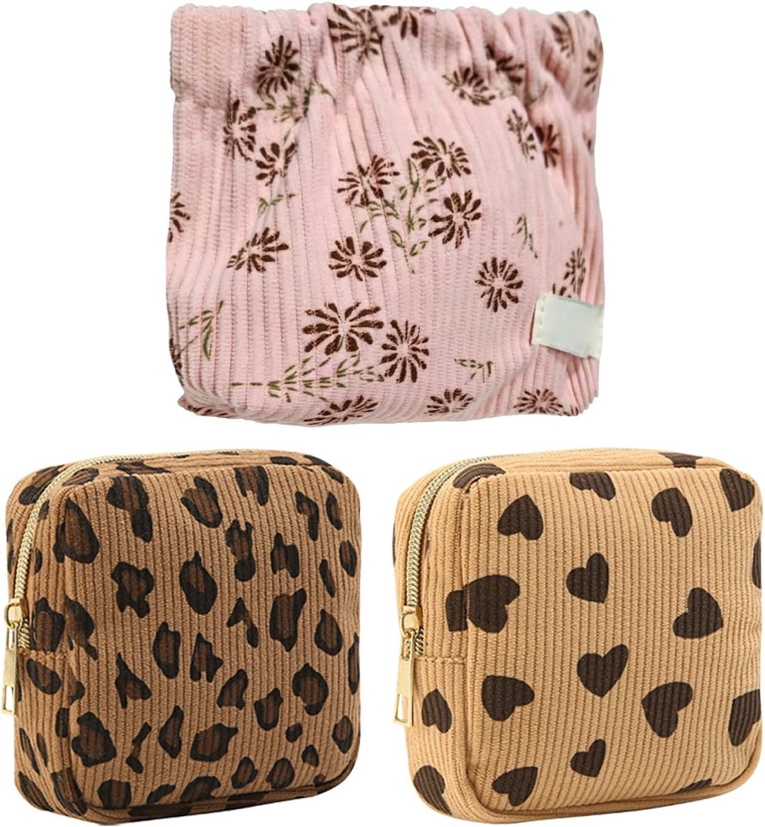 Opbergtassen Set - 3-Delige Luipaardprint - Bruin Cosmetische Tas - Geschikt Voor Make-Up - ShopVlot