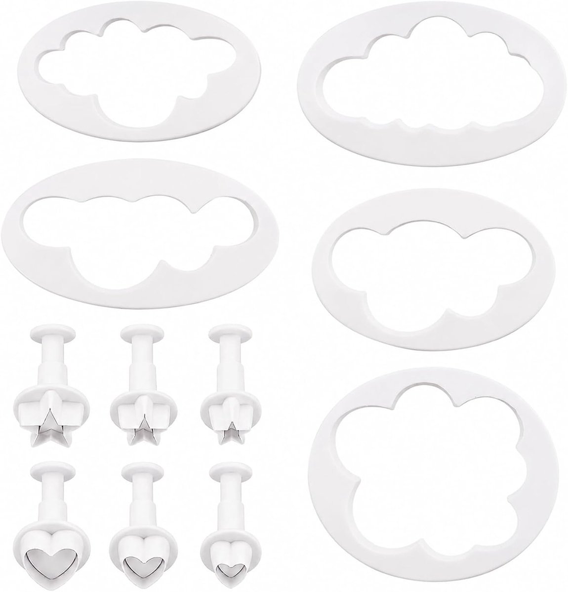 Koekjesuitsteekvormen 11-delig - Plastic - Sterren, wolken en harten - Ideaal voor DIY desserts - ShopVlot