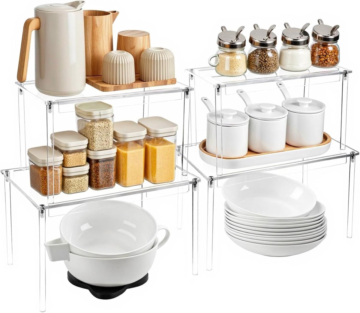 Keuken organizer set van 4 - stapelbare acrylplanken - transparant - ideaal voor kruiden en opslag - ShopVlot