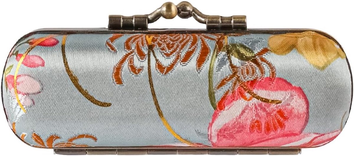 Lipstickhouder met Spiegel - Vintage Borduurpatroon - Compacte Satin Organizer - Geschikt voor Vrouwen en Meisjes - ShopVlot