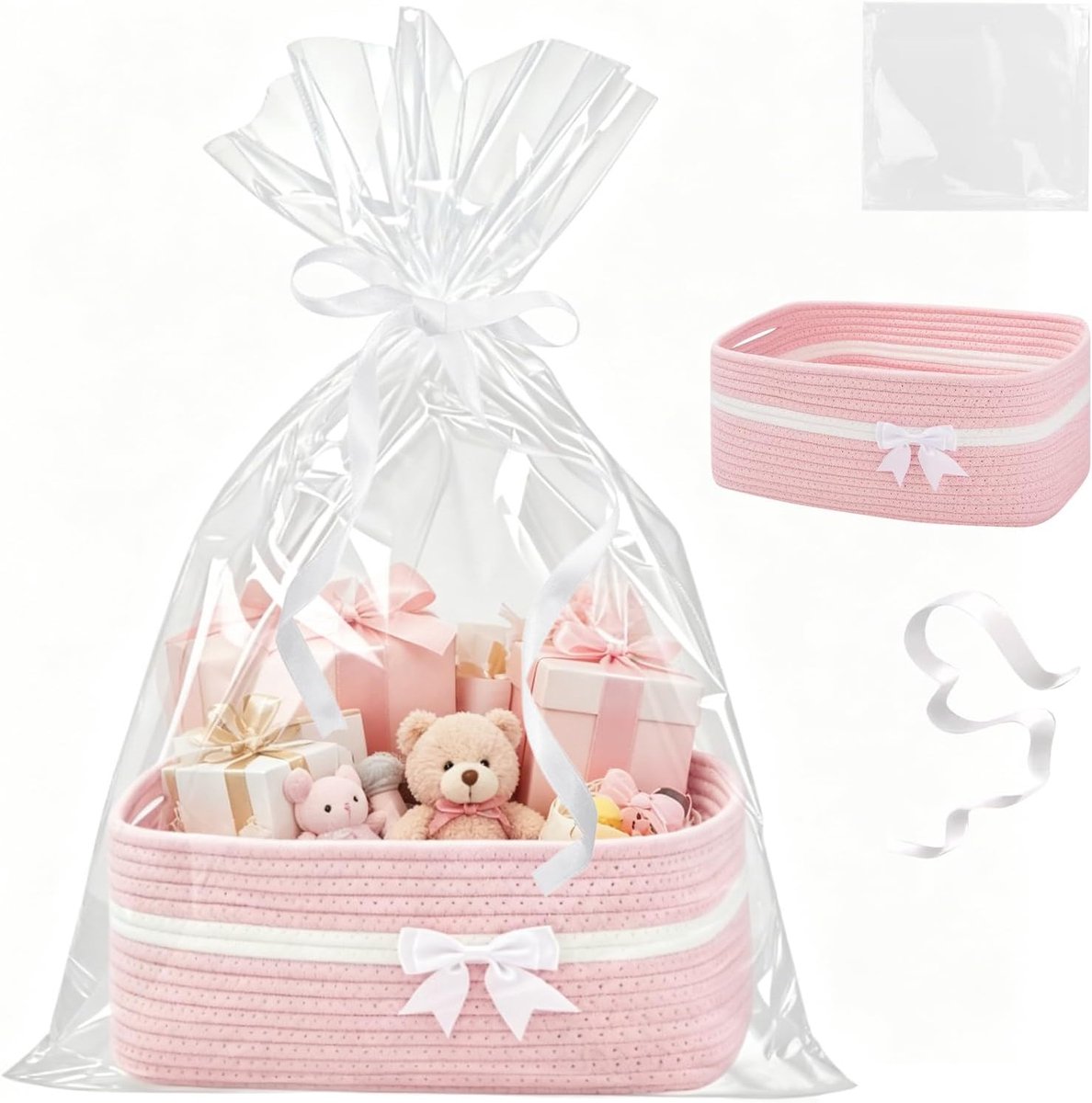Geschenkmand groot - gevlochten roze - met handgrepen - perfect voor verjaardagen - ShopVlot