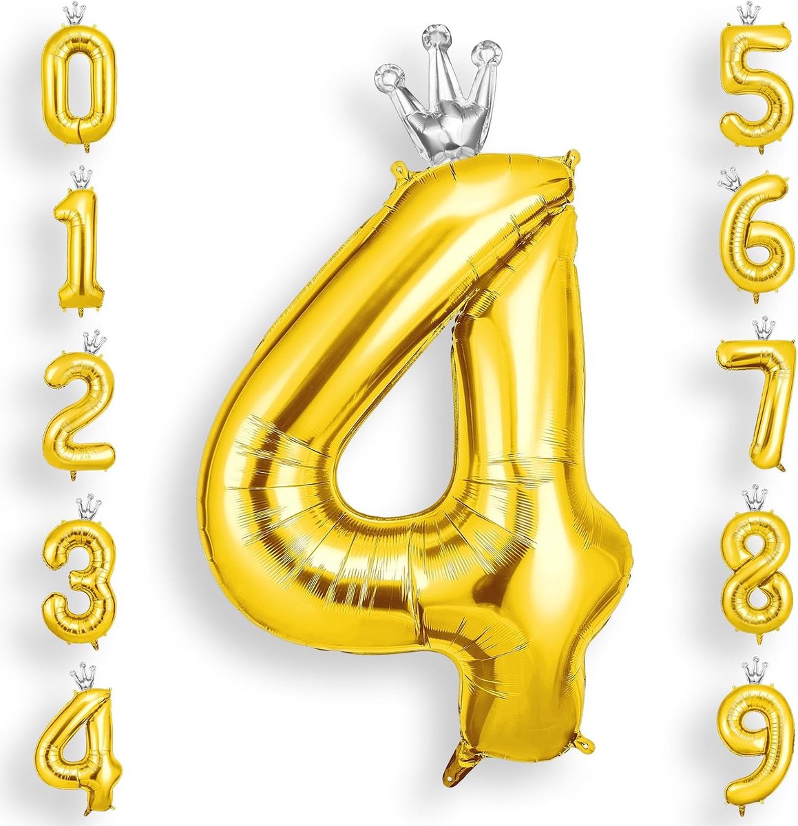 Nummer 4 Ballon 101cm - Gouden Kroon - Heliumgevuld - Feestdecoratie voor verjaardagen - ShopVlot