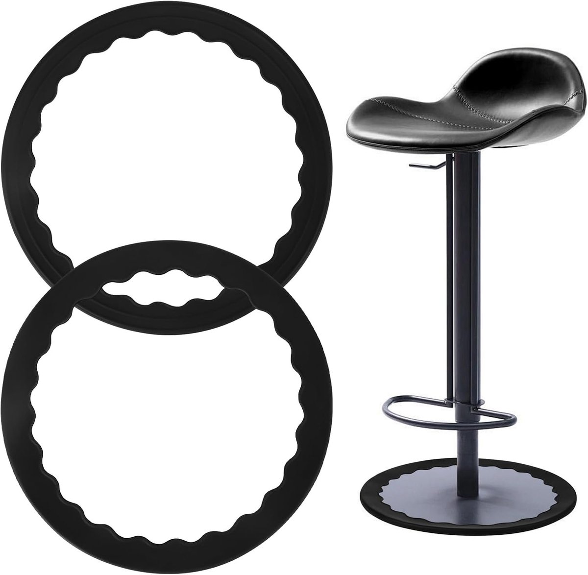 Barstoelen set van 2 - Zwarte stretch met silicone bescherming - Antislip ronde zitting - Voor vloerbescherming - ShopVlot