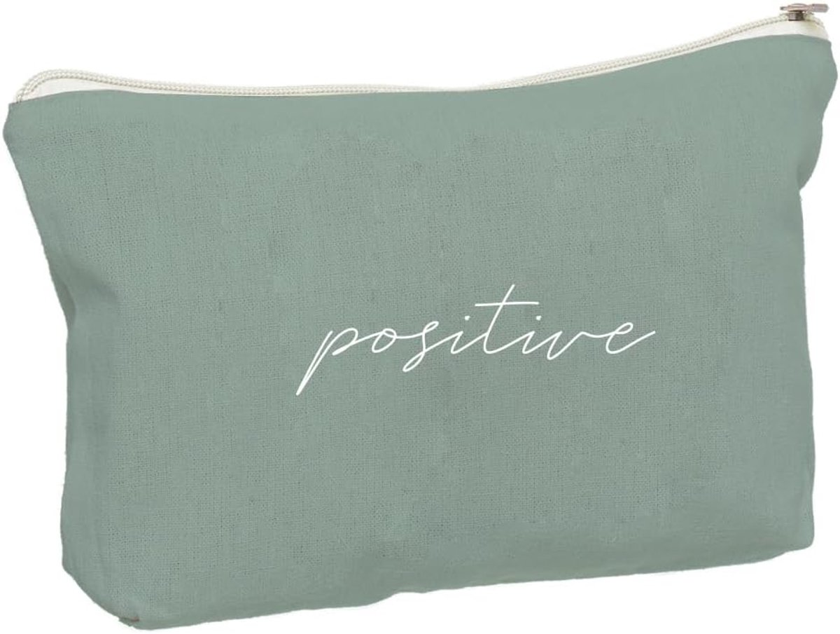 Toilettas met positieve boodschappen - 22 x 15 cm - terracotta, grijs, mosterd - ideaal voor cosmetica - ShopVlot