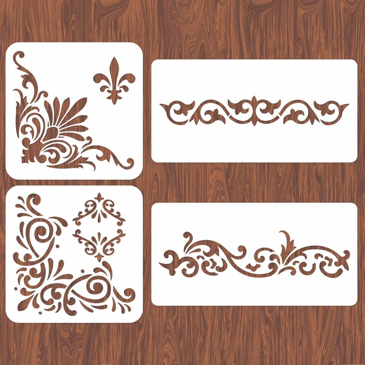Hoekstencils voor schilderen - 4 stuks - bloem patroon - herbruikbare DIY sjablonen - ShopVlot