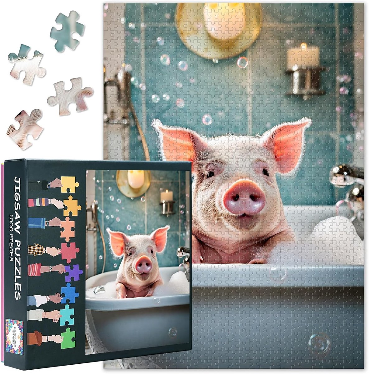 Puzzel voor volwassenen 1000 stukjes - Roze varkens in bad - Gedetailleerd ontwerp - Perfect voor ontspanning - ShopVlot