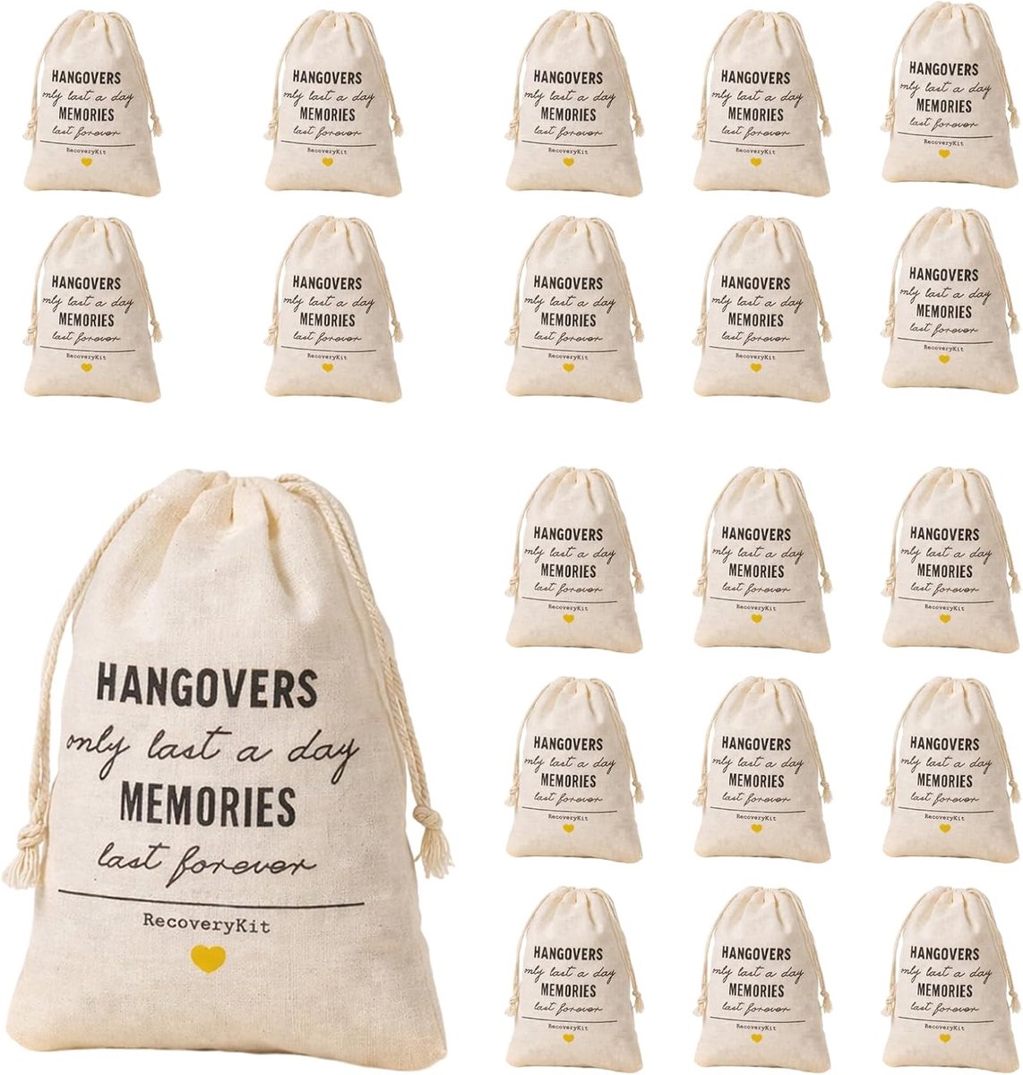Hangover Kit 20 Stuks - Linnen Tassen - Handig voor Huwelijksfeest - Stylish Gastcadeaus - ShopVlot
