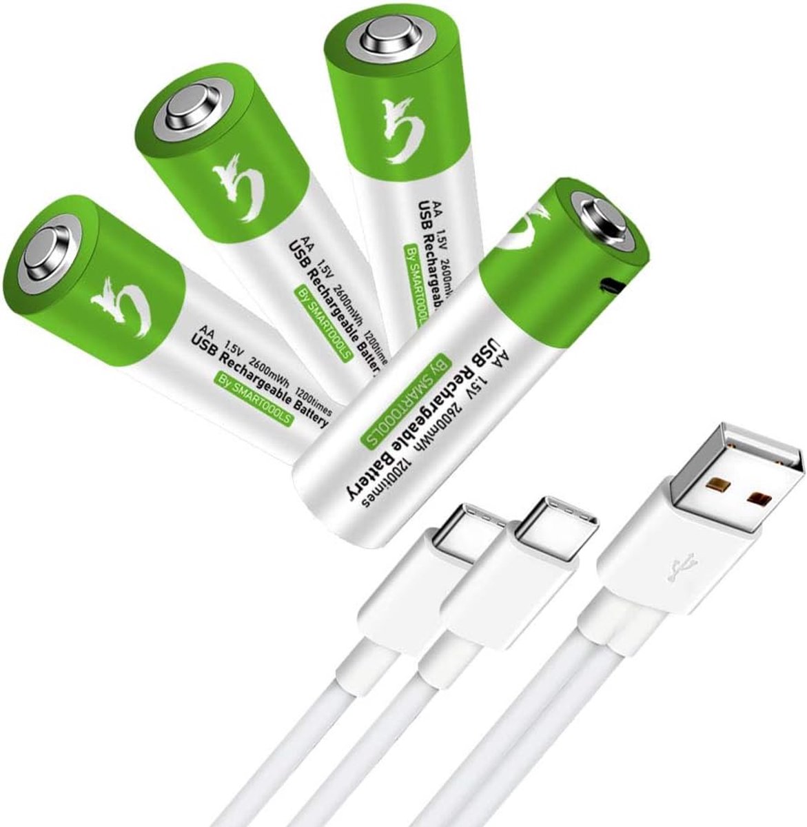 AA oplaadbare batterijen 2600 mWh - USB Type C - 1 uur snelladen - 1200 laadcycli - ShopVlot