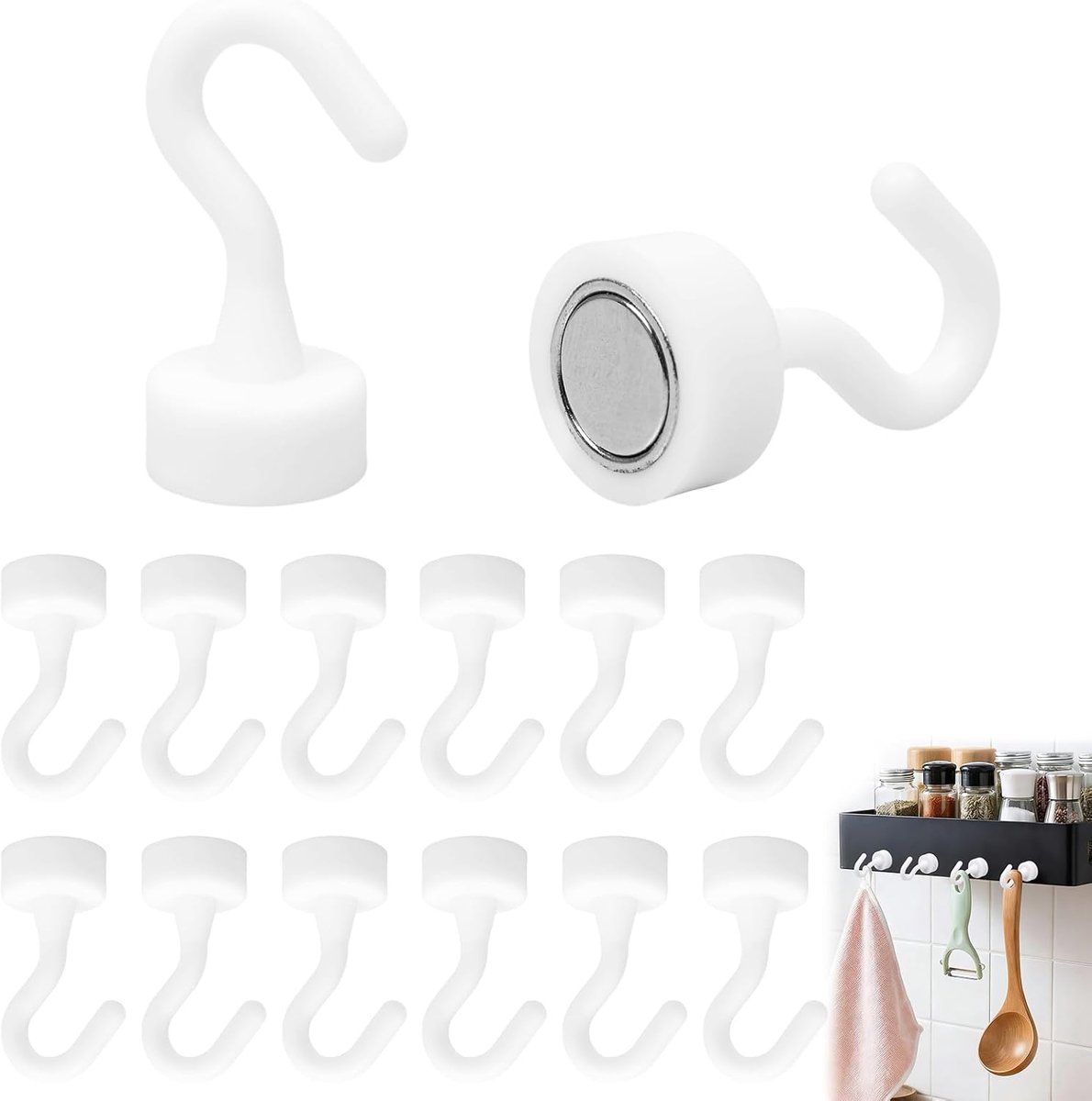 Magnetische haken 12 stuks - sterke neodymium magneten - stansvrij - ideaal voor keuken en kantoor - ShopVlot