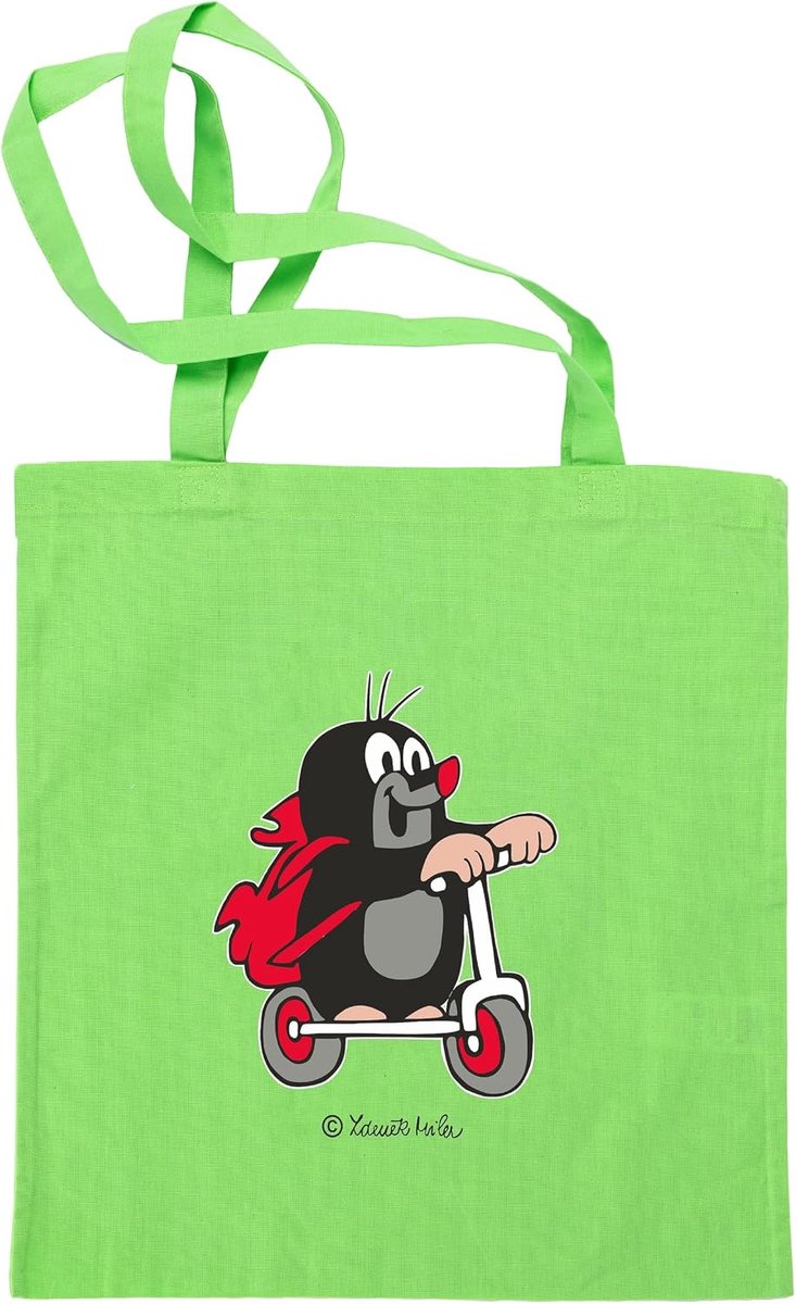 Katoenen boodschappentas met handvat 42 x 38 cm - originele De Kleine Mol en de Scooter - uniseks voor kinderen - ShopVlot