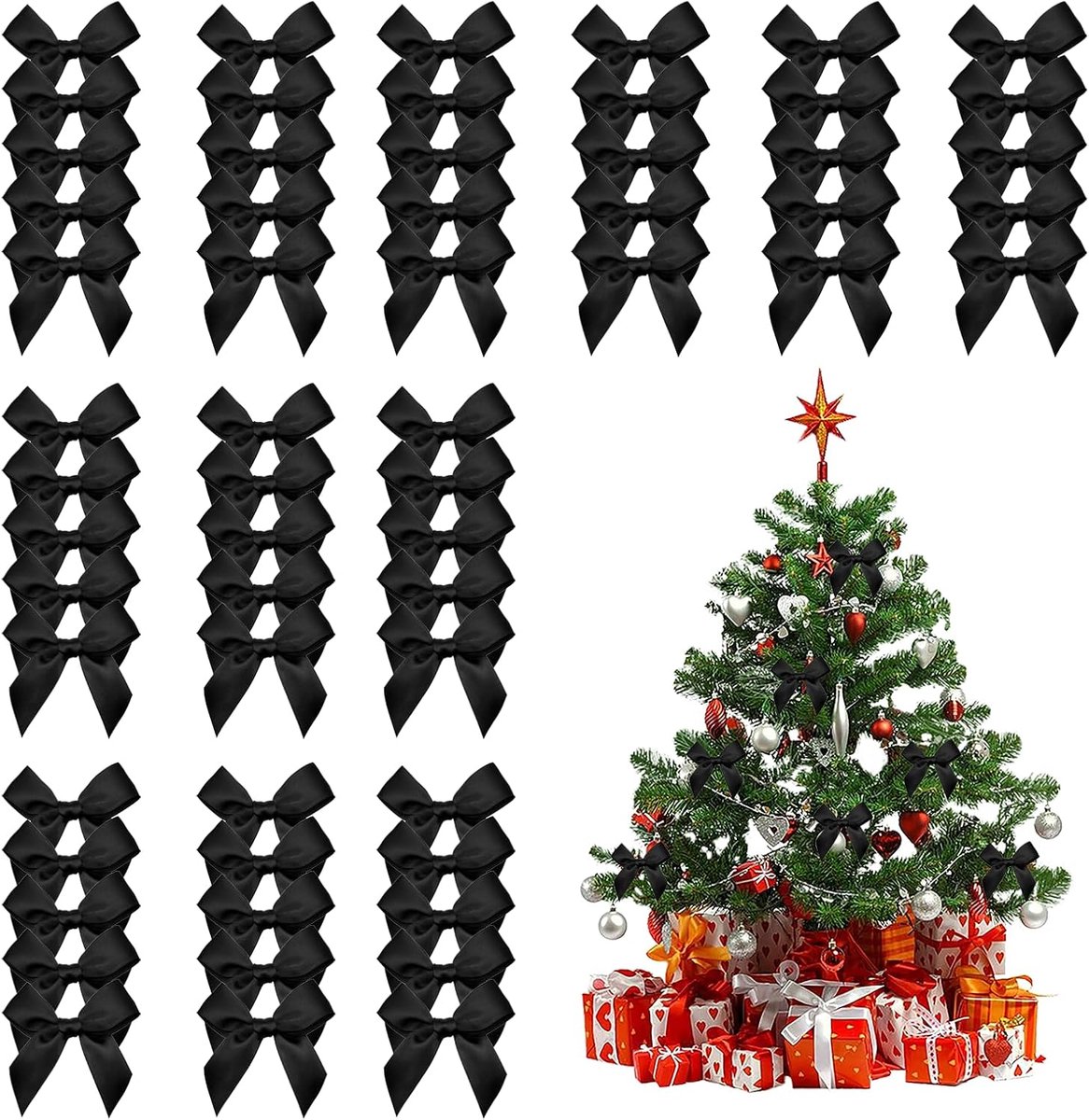 Kerststrikken 7 x 7 cm - zwart - dubbelzijdig plakband - ideaal voor geschenkverpakking - ShopVlot