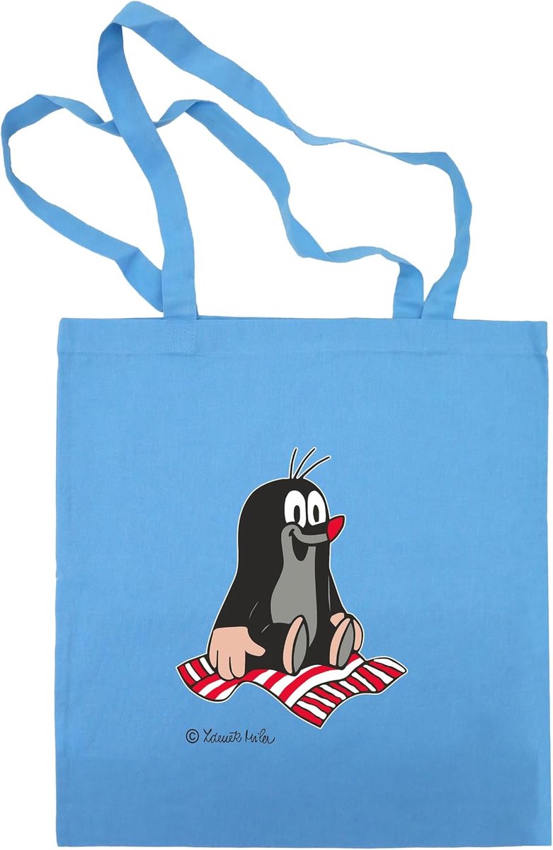 Stoffen tas voor boodschappen 42 x 38 cm - katoen - originele kleine mol en kleed blauw - ideaal voor kinderen - ShopVlot