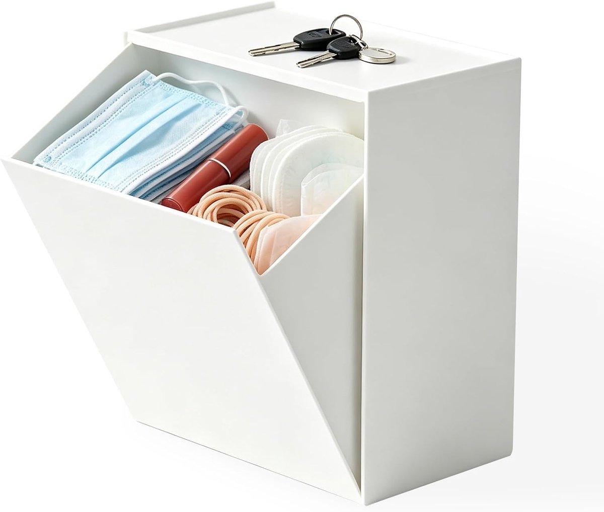 Wandopbergdoos klapdekseldesign - grijs - ruimtebesparend - grote capaciteit voor make-uppads - ShopVlot