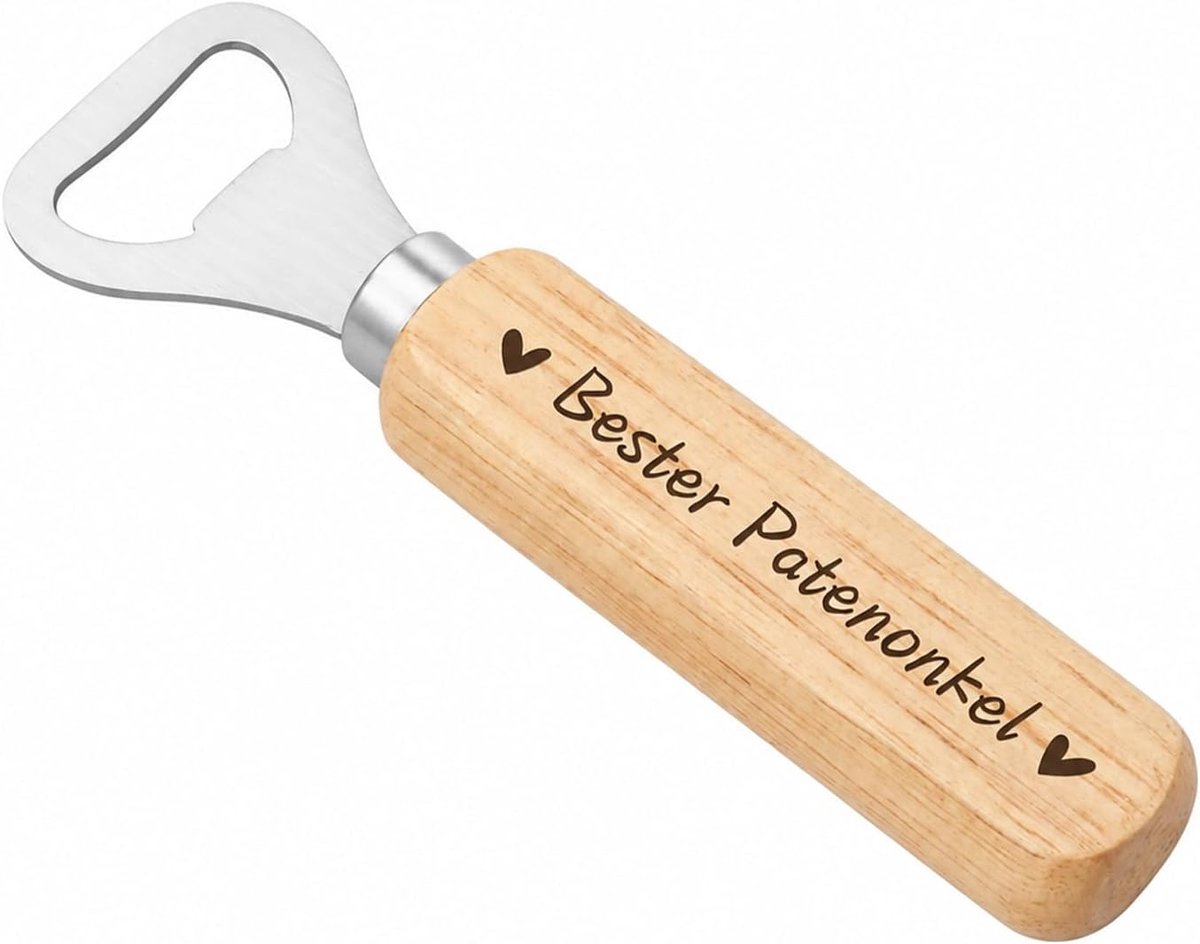 Flesopener hout met gravure - metalen kop - persoonlijk cadeau - ideaal voor peetoom - ShopVlot