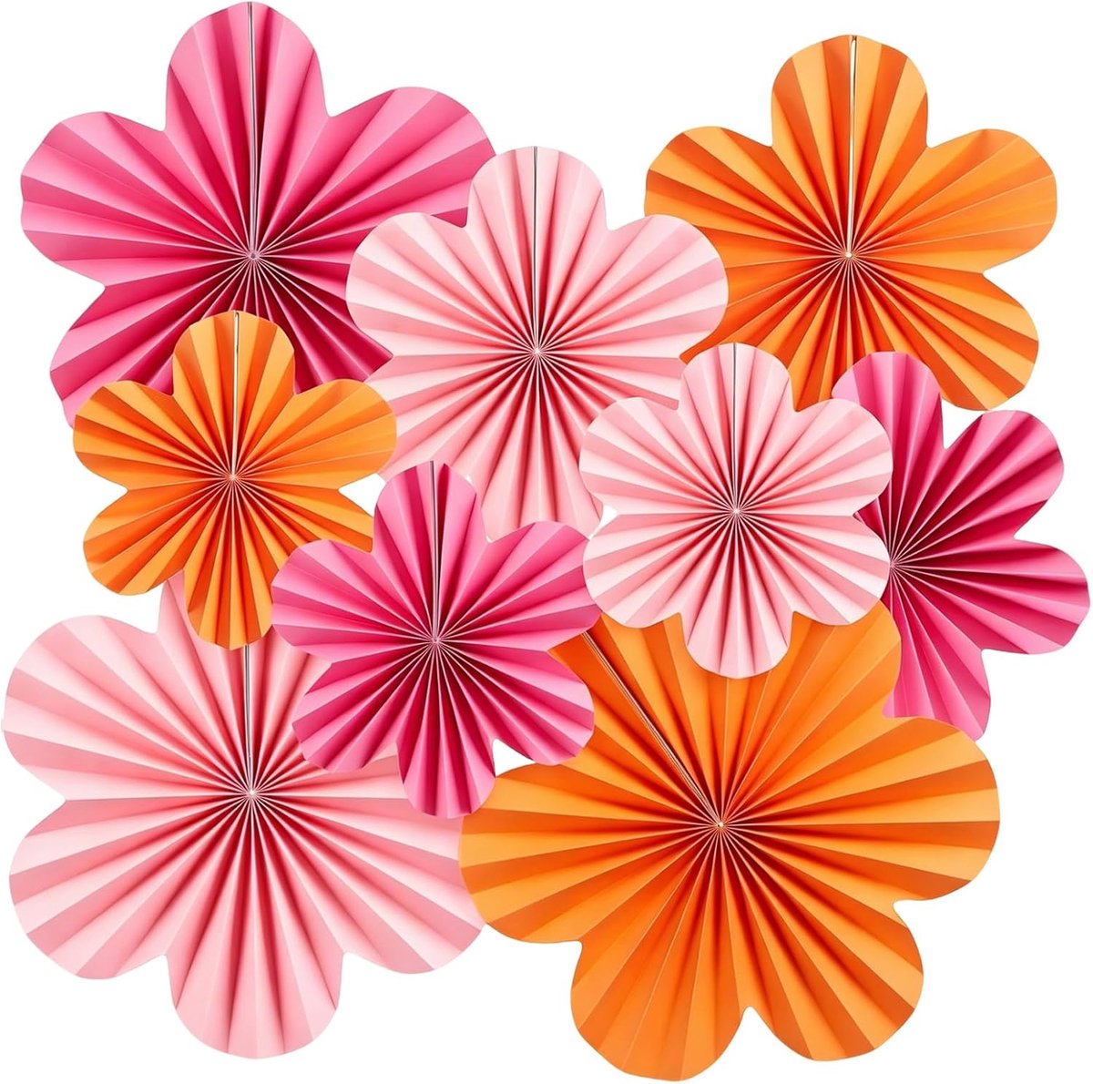 Decoratieve papieren bloemen set van 9 - roze en oranje - feestdecoratie - perfect voor bruiloften - ShopVlot