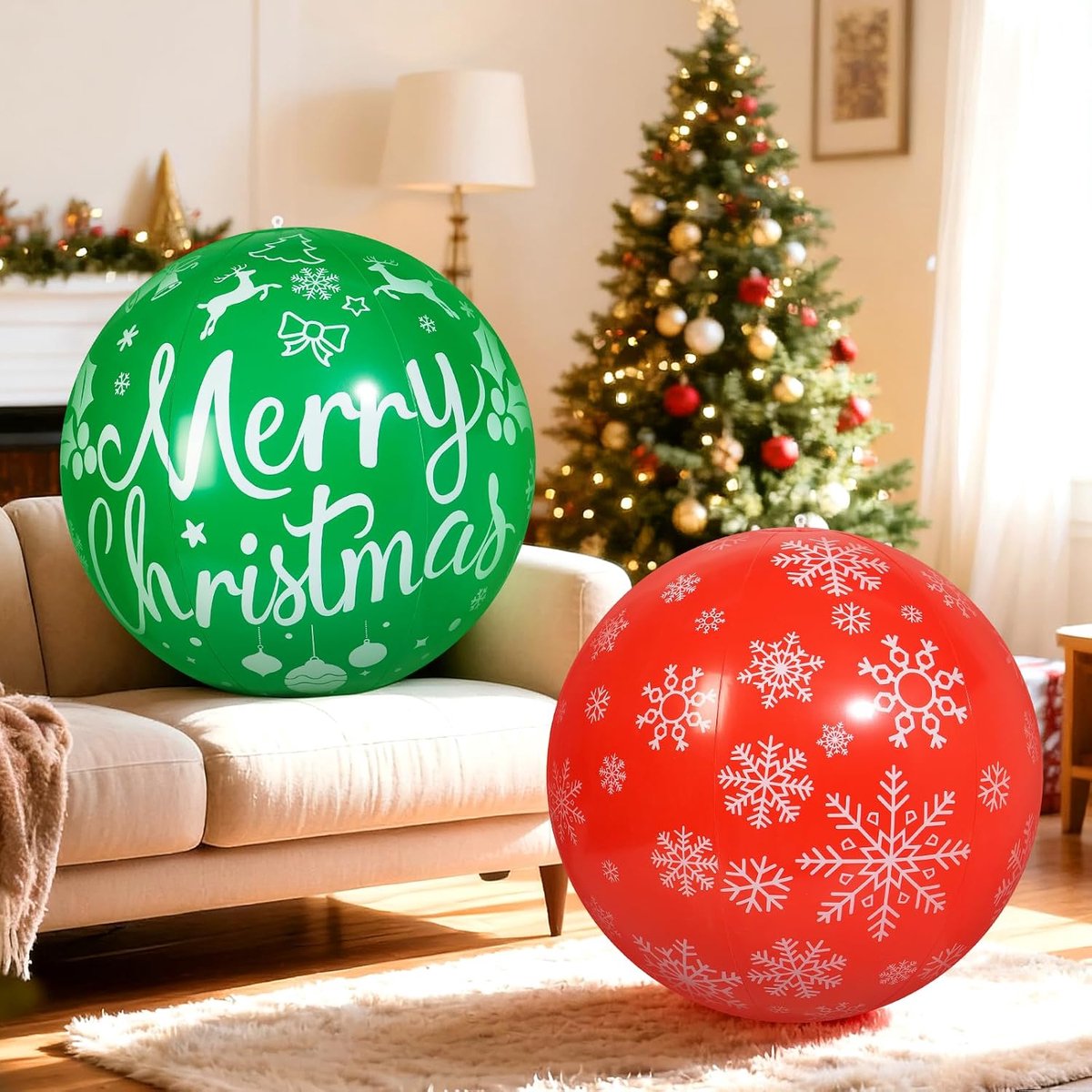 Opblaasbare kerstballen 81 cm - 2 stuks - hoogwaardig materiaal - sfeervolle buitenversiering - ShopVlot