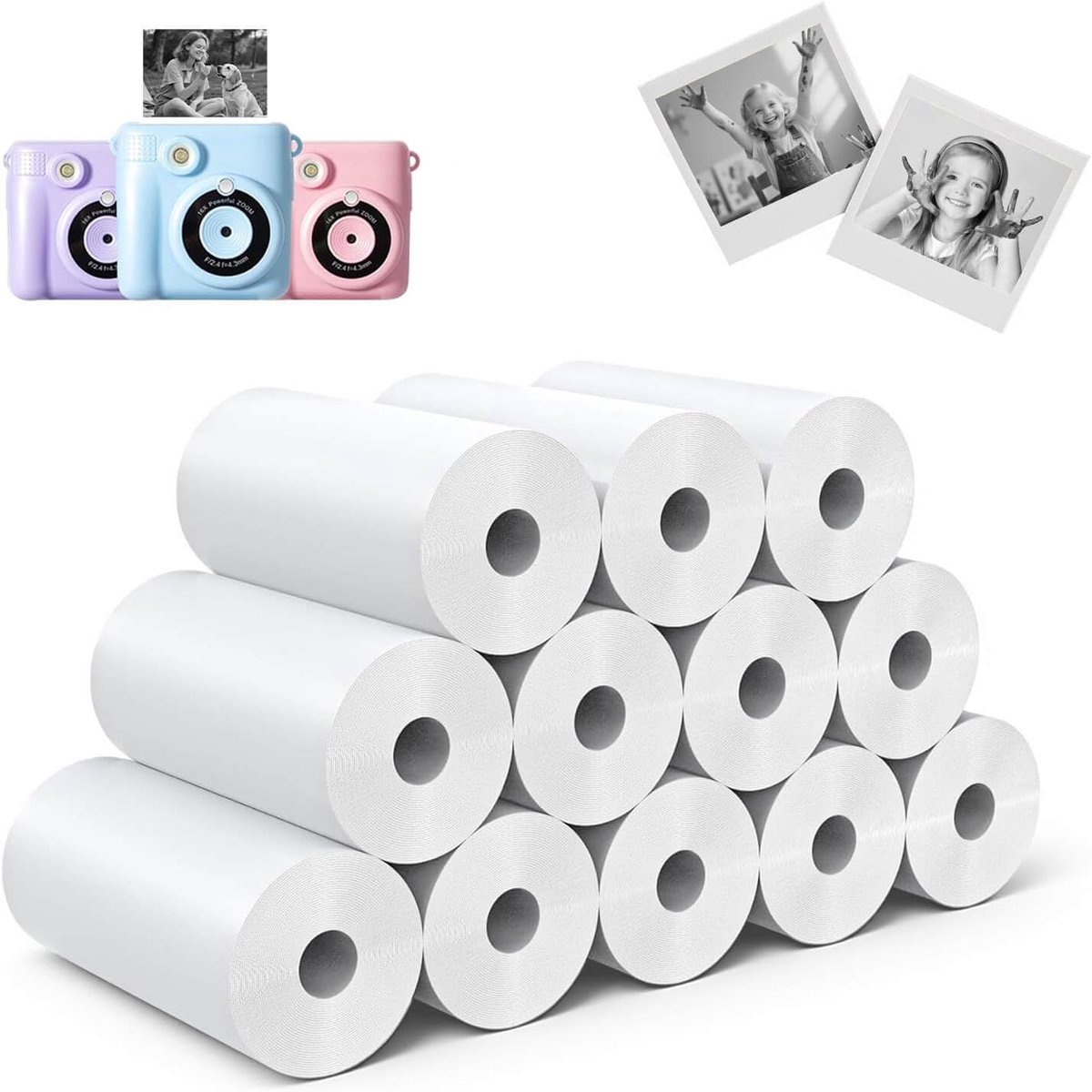 Thermisch papier voor kinderen 57mm x 25mm - 12 rollen - BPA en BPS vrij - Perfect voor kindercamera's - ShopVlot