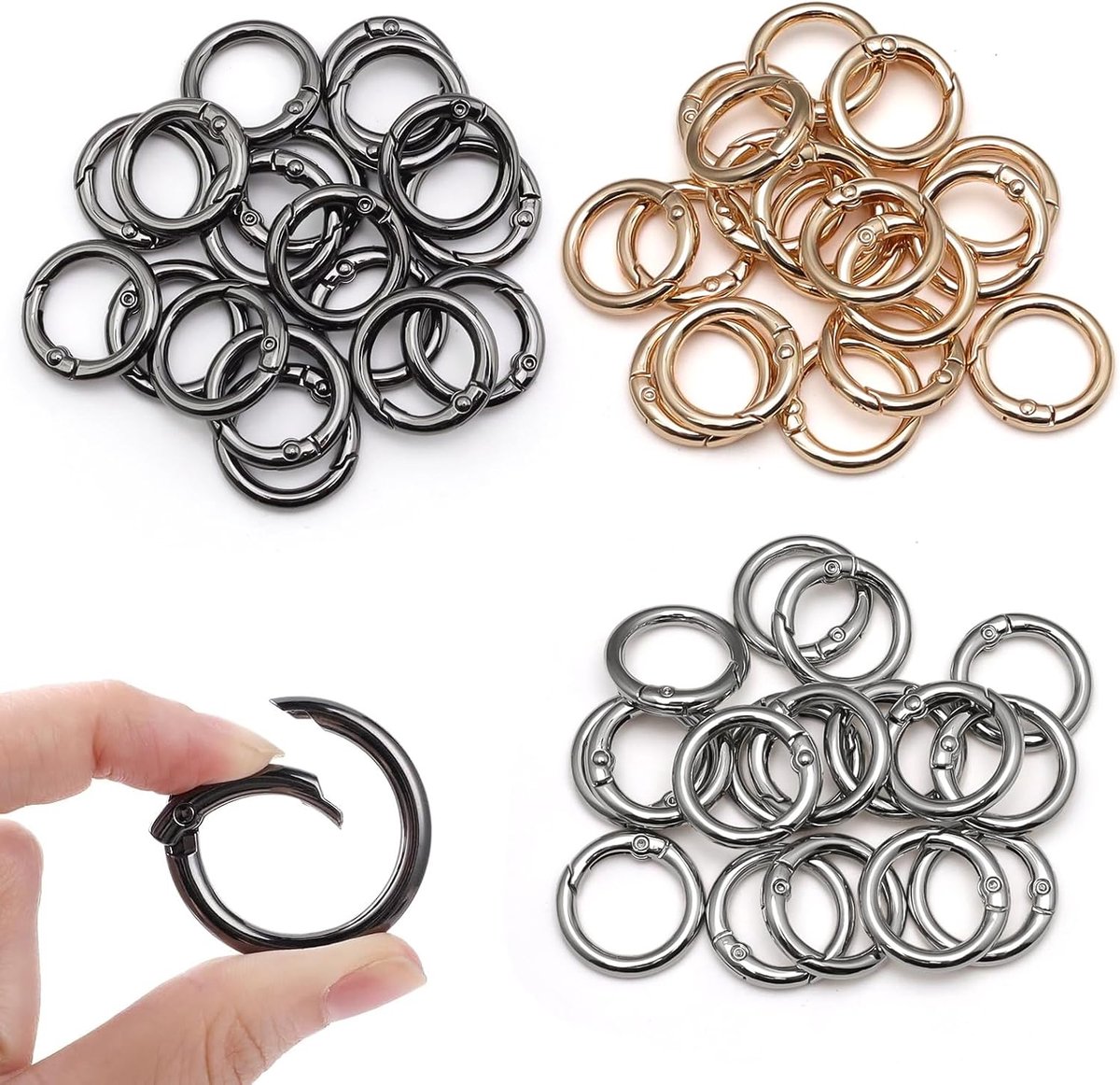 Mini-karabijnhaken 60 stuks - zilver/donkergrijs/goud - voor sleutels en tassen - robuust en weerbestendig - ShopVlot