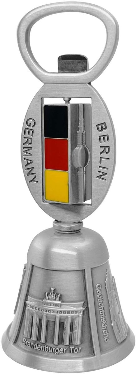 Tafelbel - metalen handbel 11 cm - met Berlijnse gebouwen - geïntegreerde flesopener voor feestjes - ShopVlot