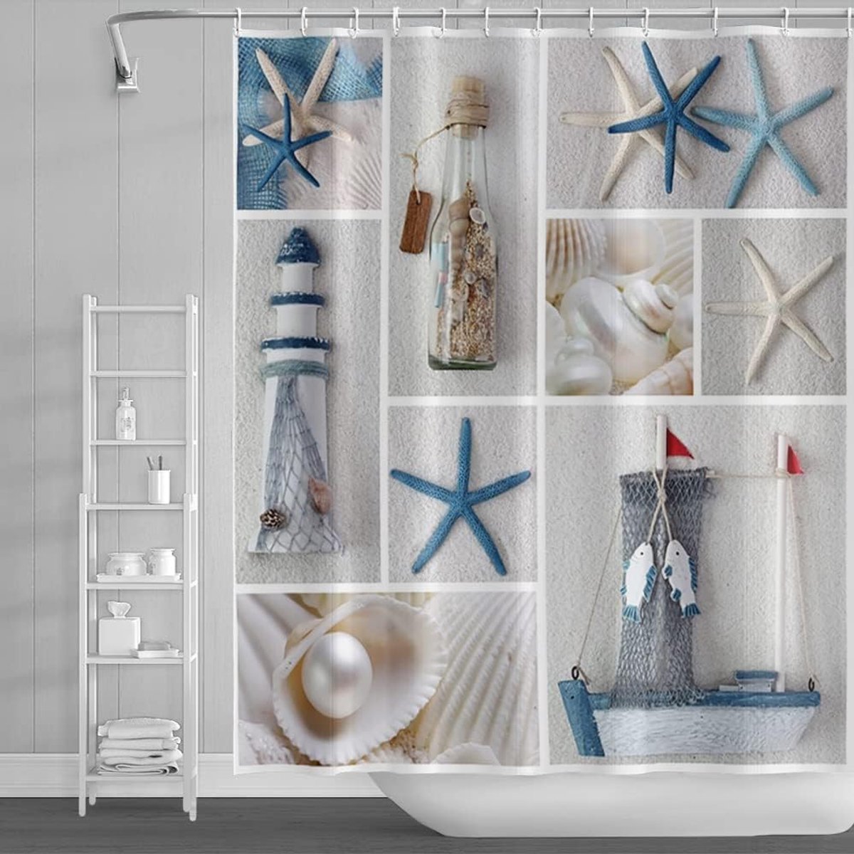 Douchegordijn 36x72 inch - nautisch thema - sterren en zeeleven - geschikt voor badkamer - ShopVlot