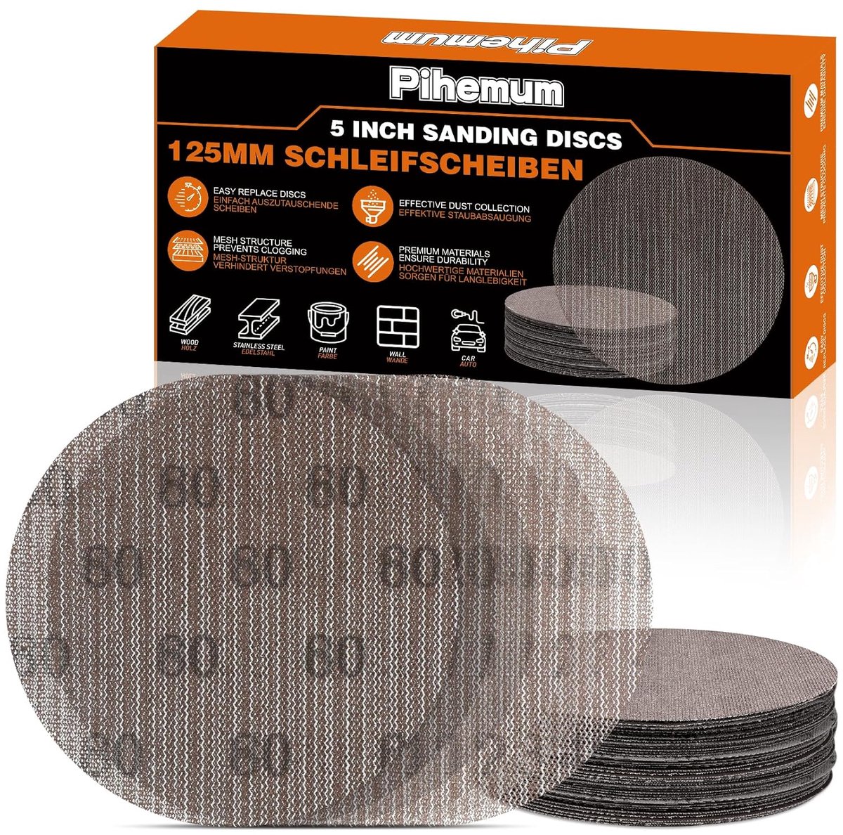 Schuurdiscs 125 mm - 60 stuks - Diverse korrelgroottes - Efficiënte materiaalverwijdering - ShopVlot