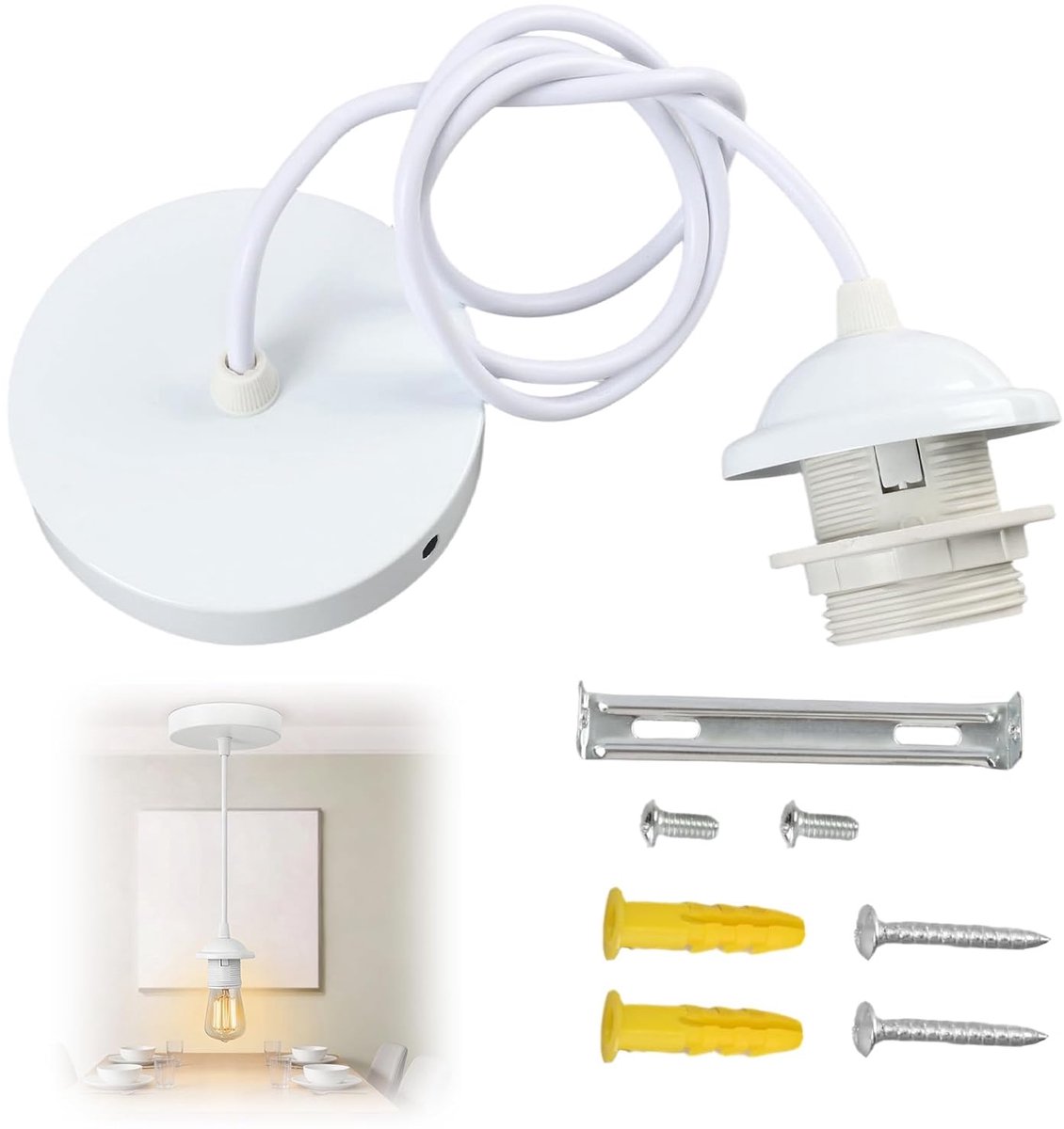 lampophangingen E27-fitting 100 cm - metalen hanglamp - witte kabel - ideaal voor woonkamer - ShopVlot