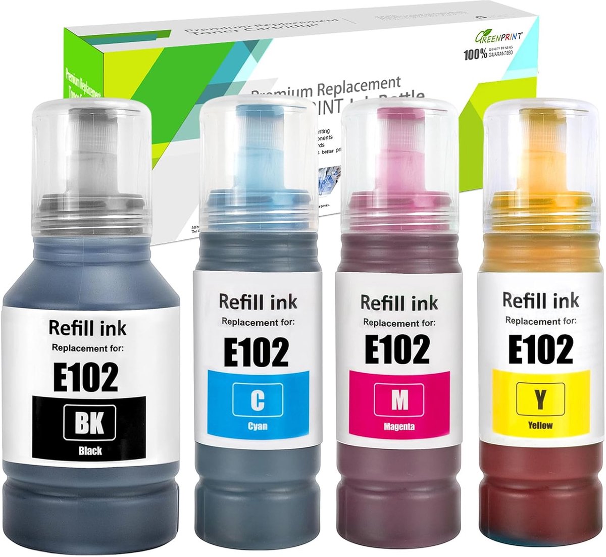 Inktflessen 4-pack - 102 compatibel - 7500 pagina's zwart - 6000 pagina's kleur - ShopVlot