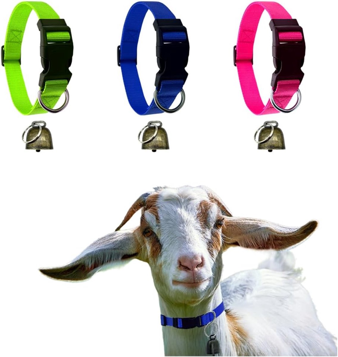 Geitenhalsbanden met Bel - Set van 3 Verstelbare Nylon Dierenhalsbanden - Schapenhalsband met Antiverlies Bel - ShopVlot