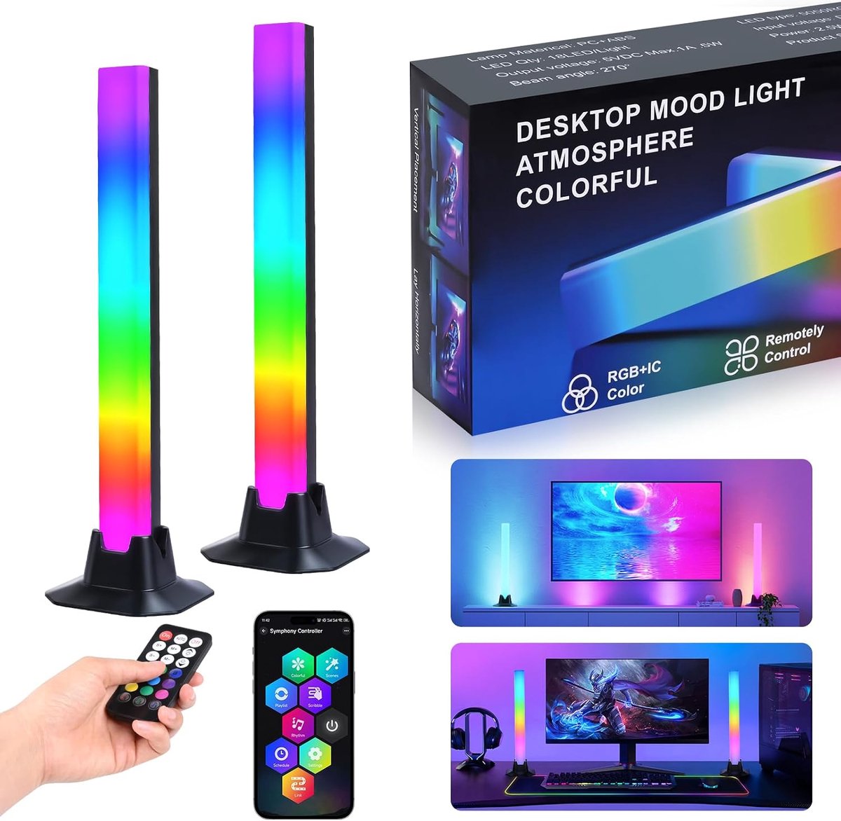 Smart LED lichtstrips 32cm - RGB lamp met app en afstandsbediening - 180 graden verlichting - ShopVlot