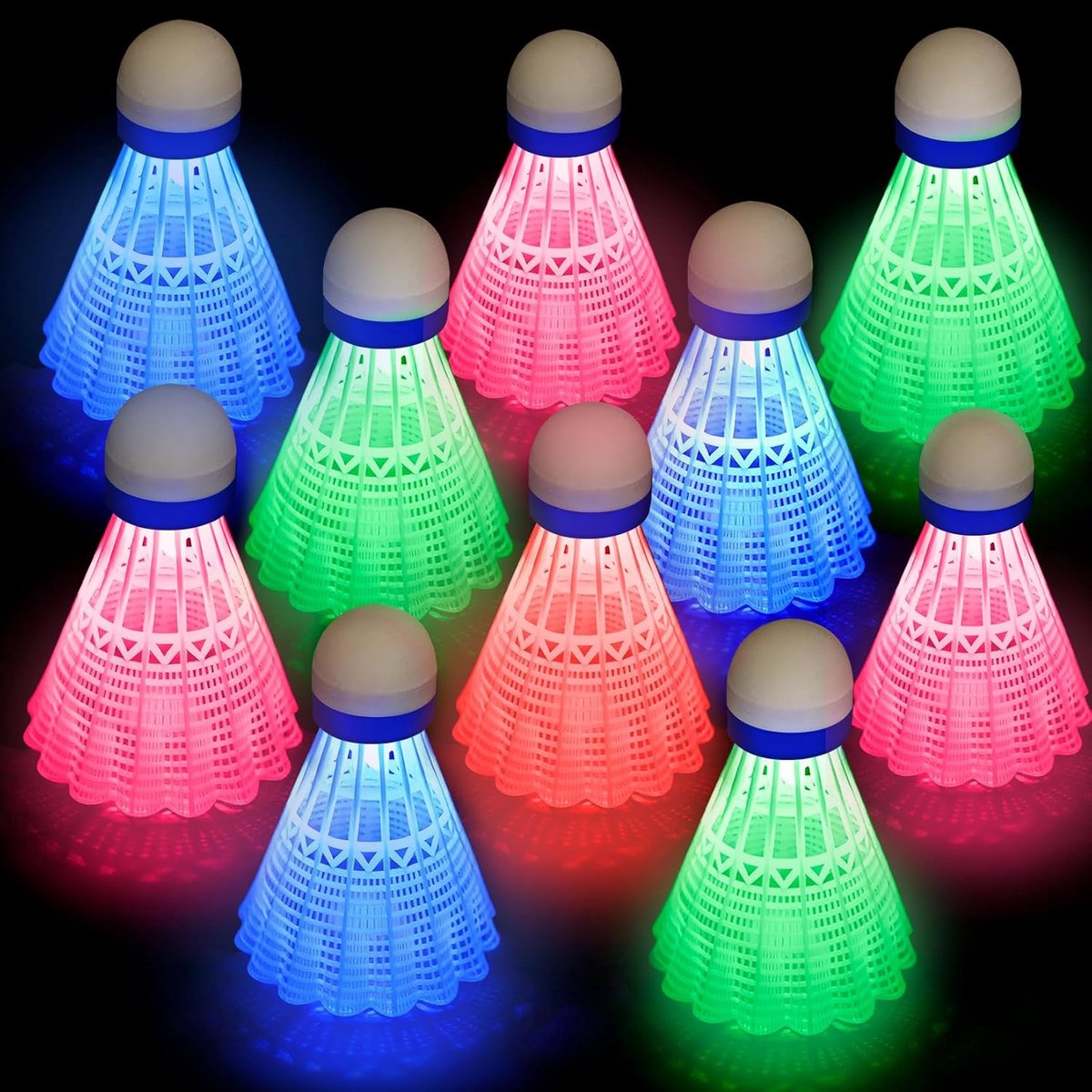 Badminton veerballen set - 10 stuks lichtgevend - nylon materiaal - voor indoor en outdoor nachtspelletjes - ShopVlot