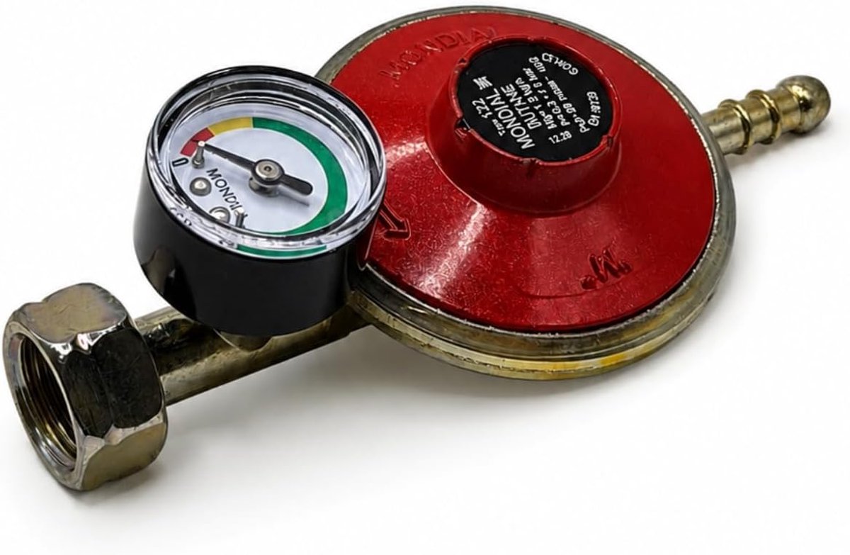 Butaan gasregelaar 29 mbar - lagedrukregelaar met meter - 1,5 kg/u voor barbecue - ShopVlot