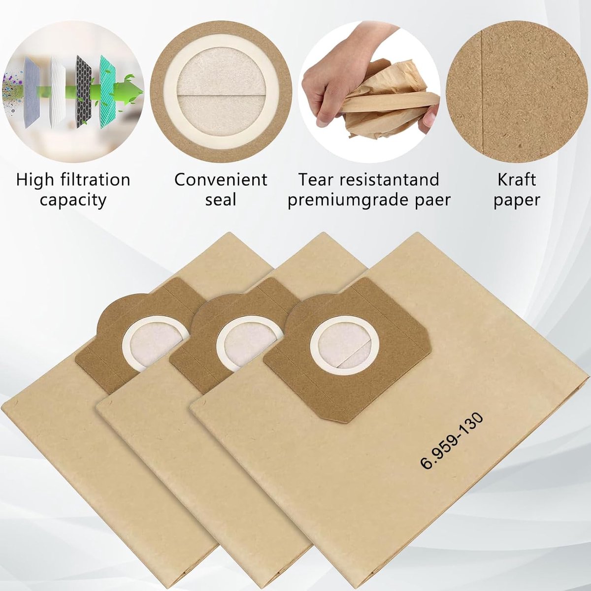 Stofzuigerzakken 14 stuks - Vervangingszakken van hoogwaardig papier - Perfecte compatibiliteit met Kärcher WD3 - ShopVlot